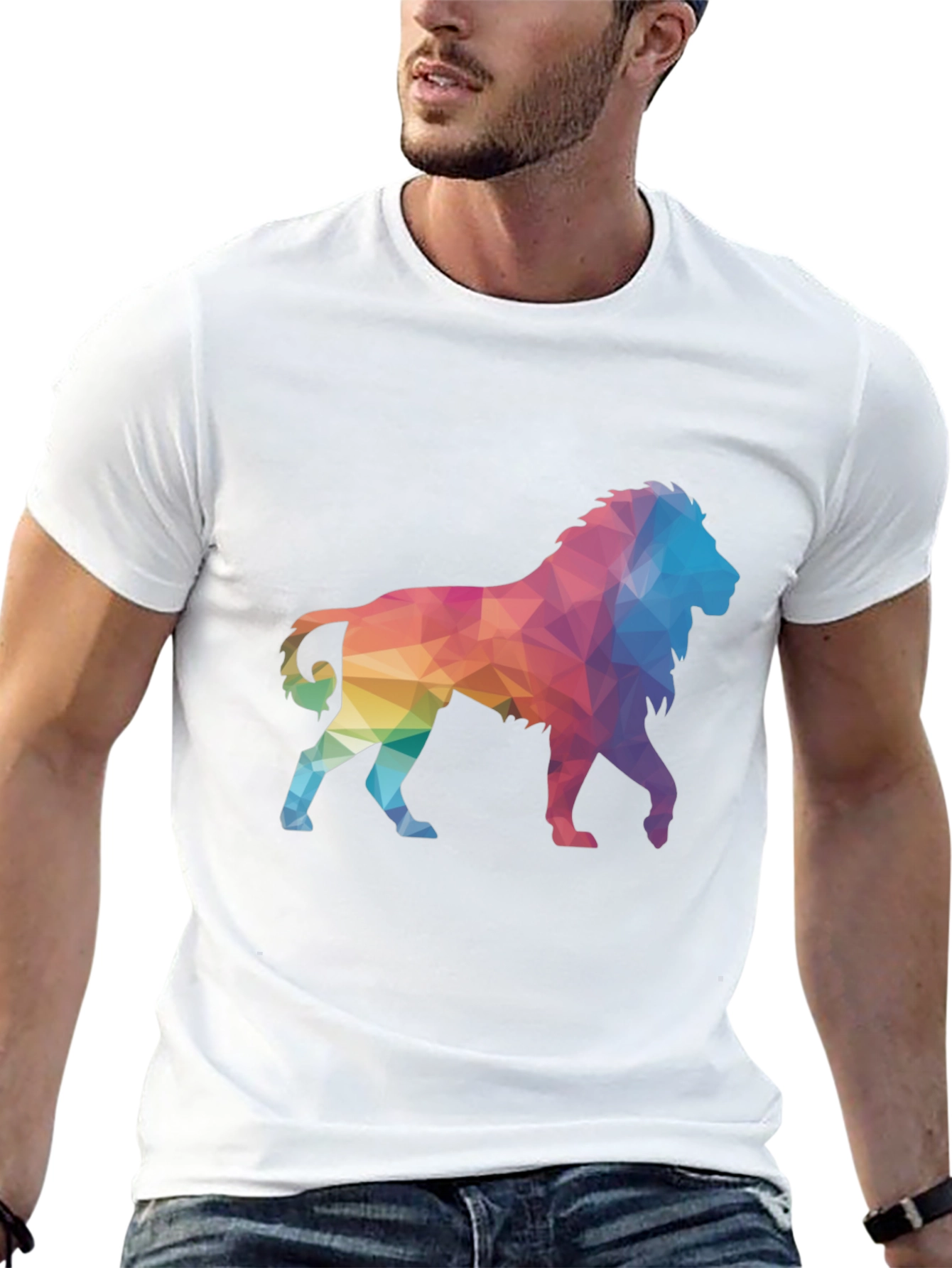 Geometric Lion Graphic Tee - Black