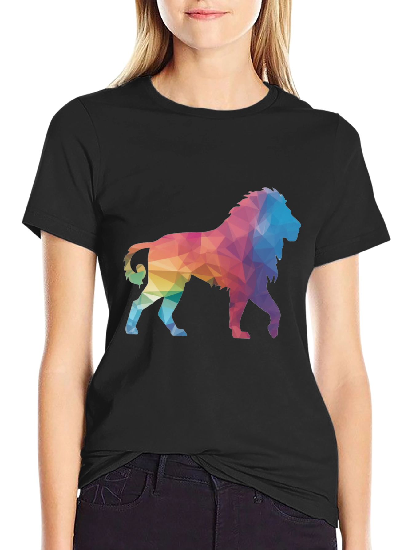 Geometric Lion Graphic Tee - Black