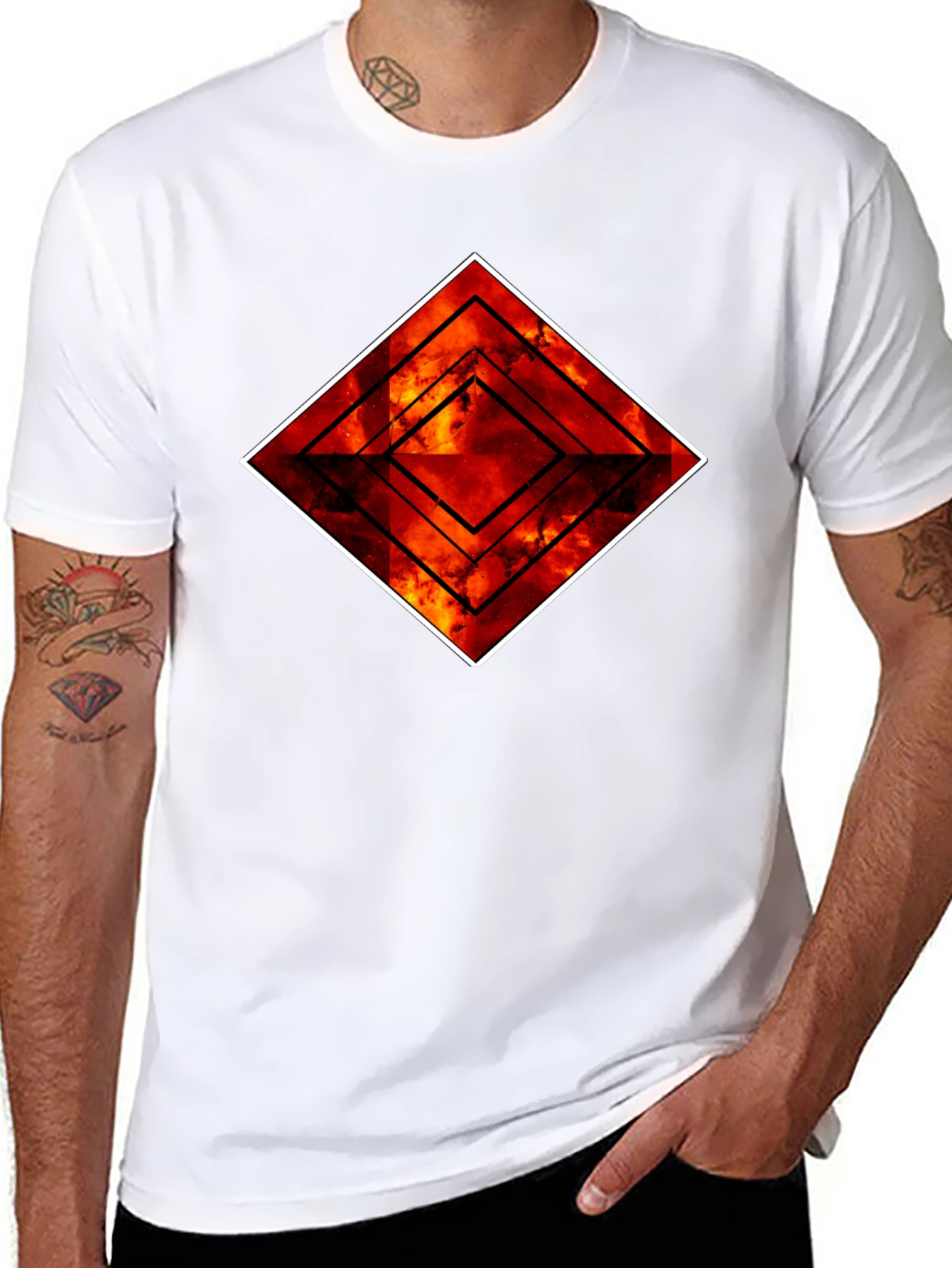 Fiery Diamond Graphic Black T-Shirt