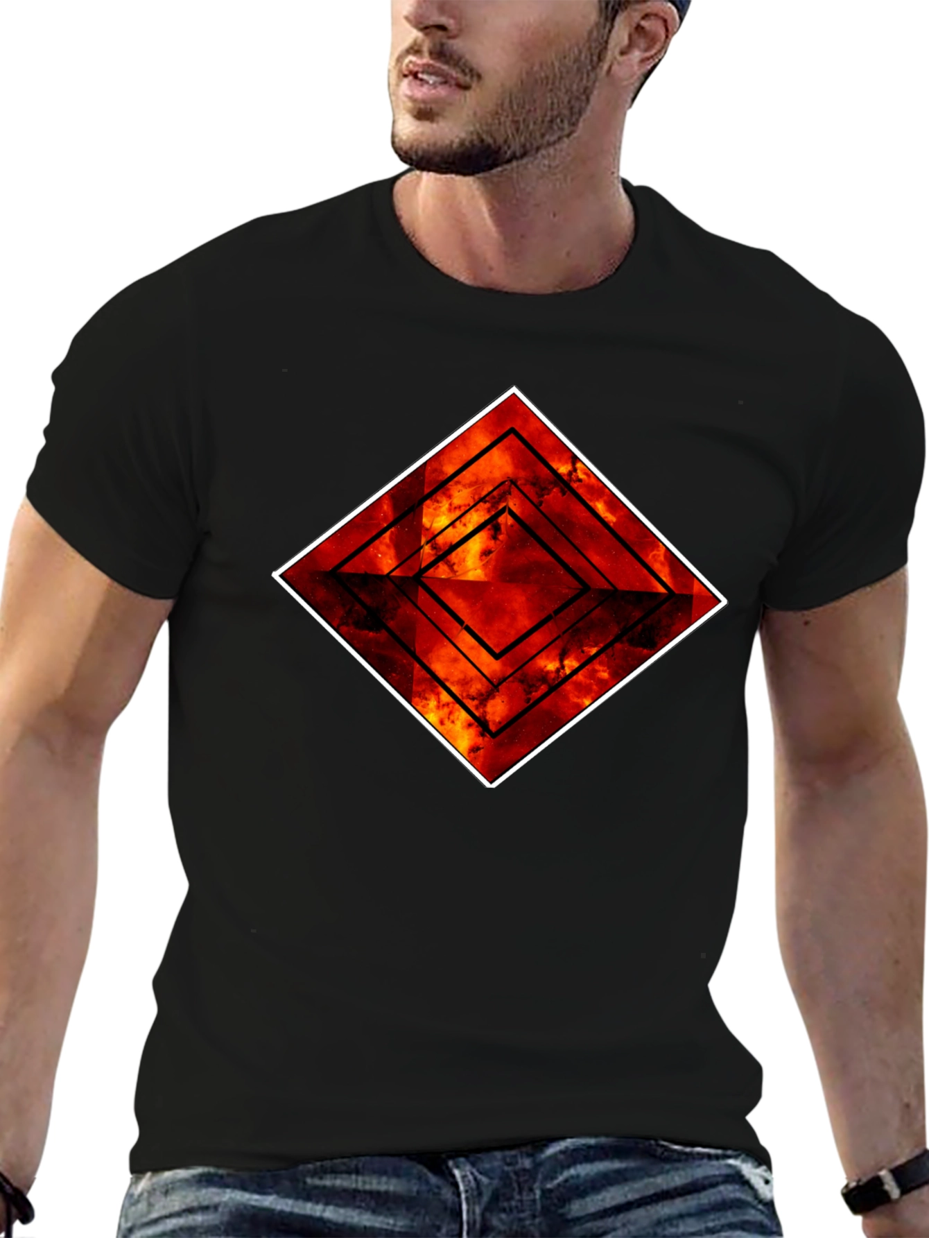Fiery Diamond Graphic Black T-Shirt