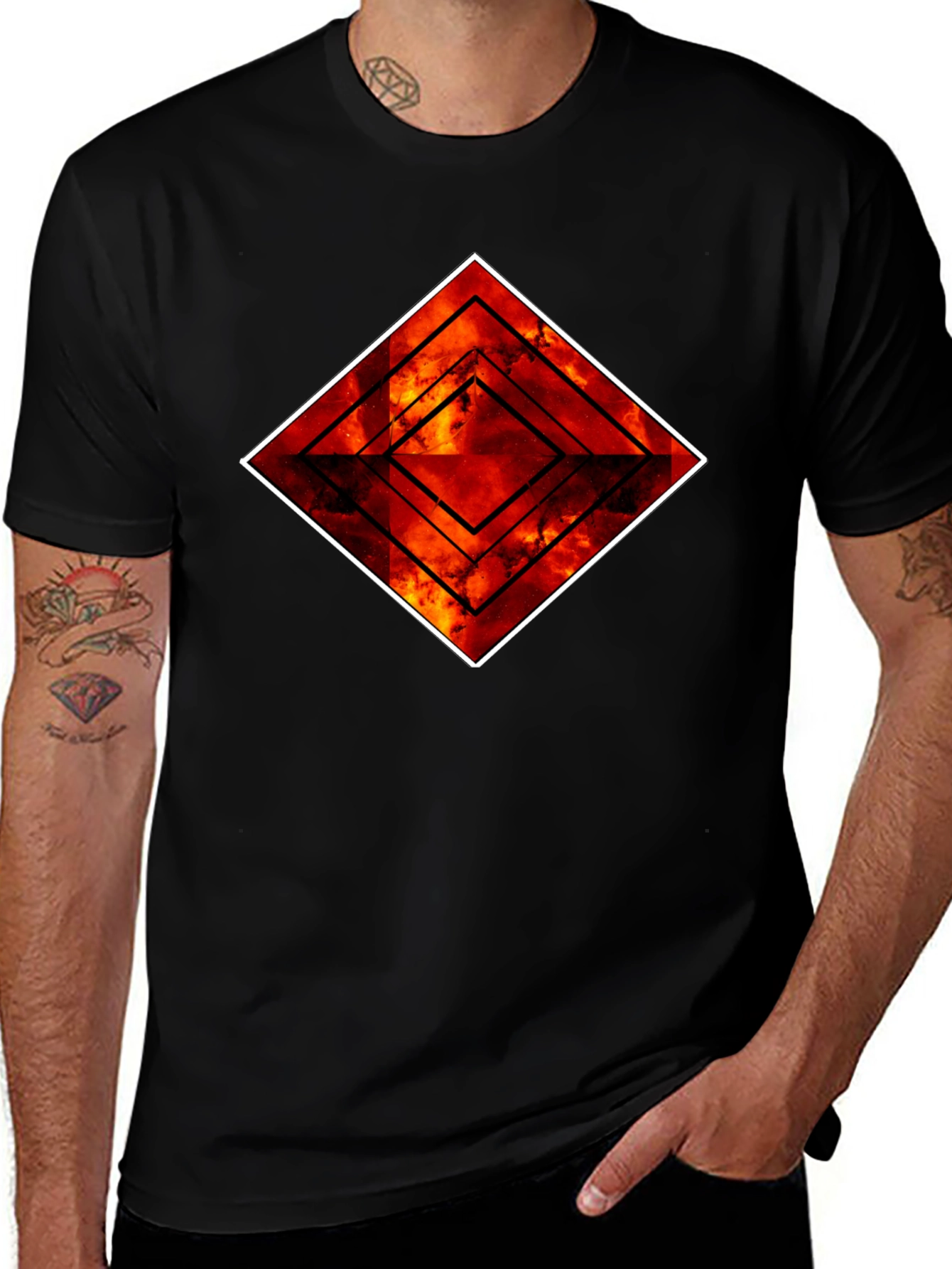 Fiery Diamond Graphic Black T-Shirt