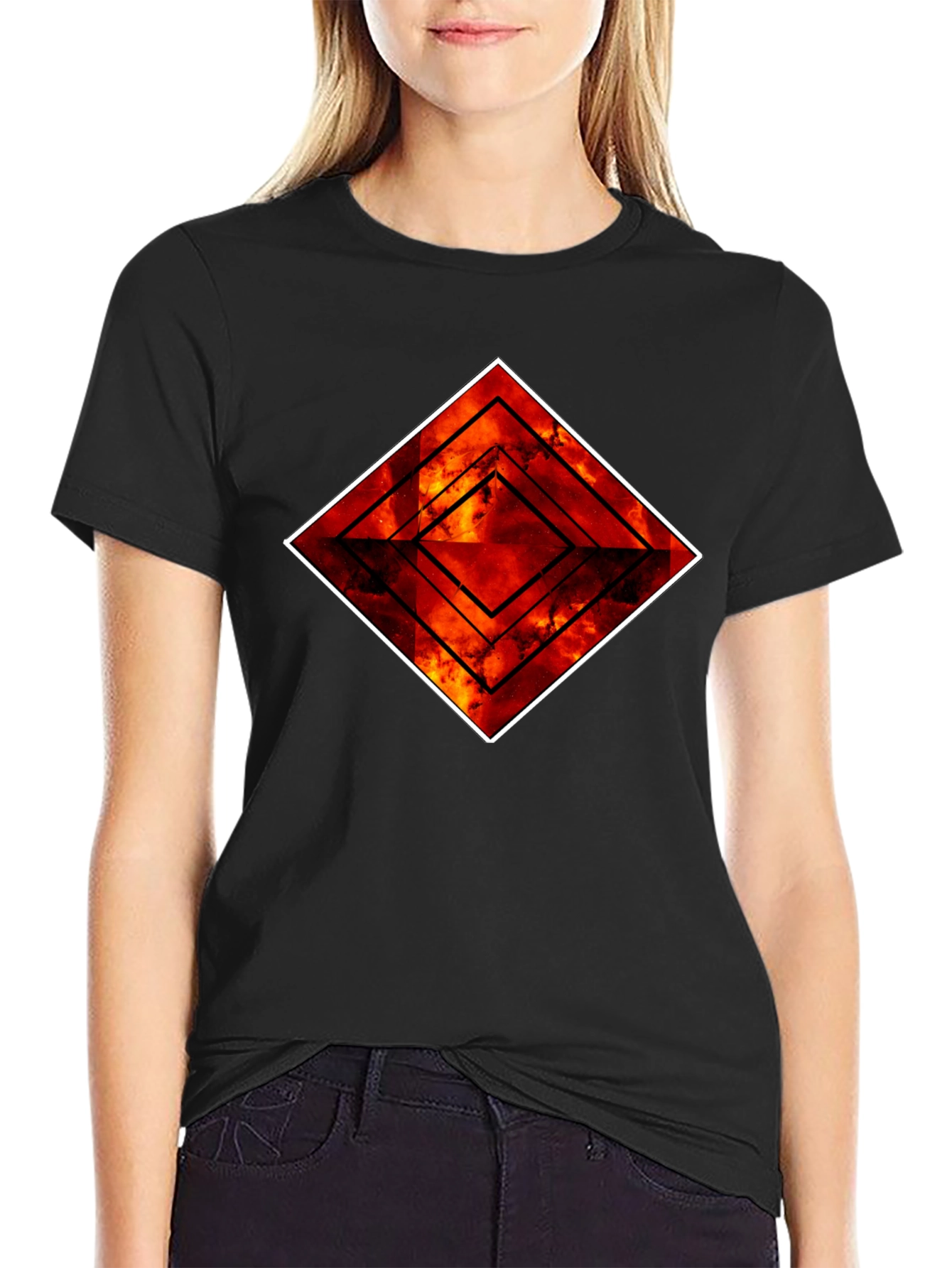 Fiery Diamond Graphic Black T-Shirt