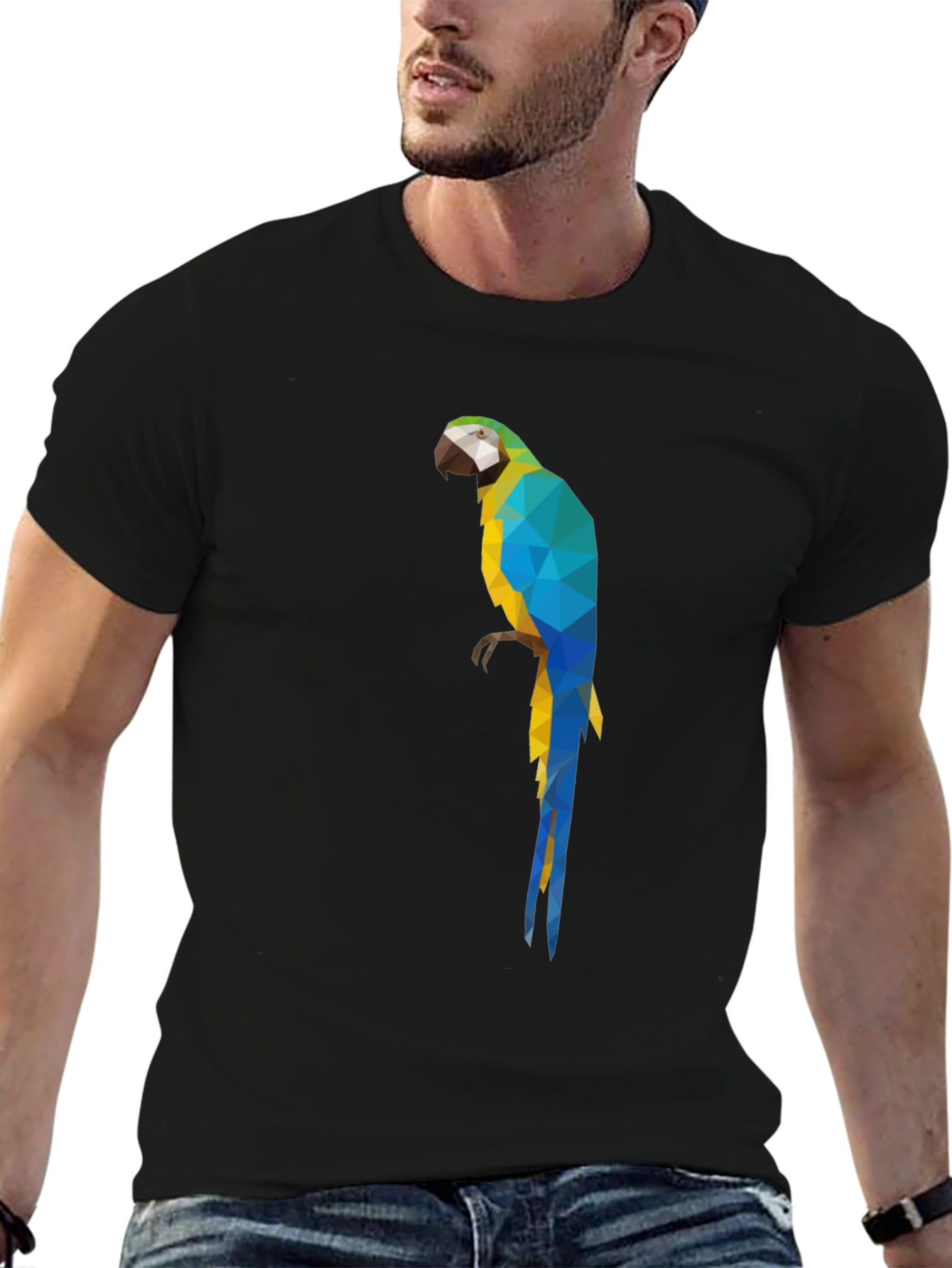 Geometric Parrot Graphic Tee - Stylish Bird Design