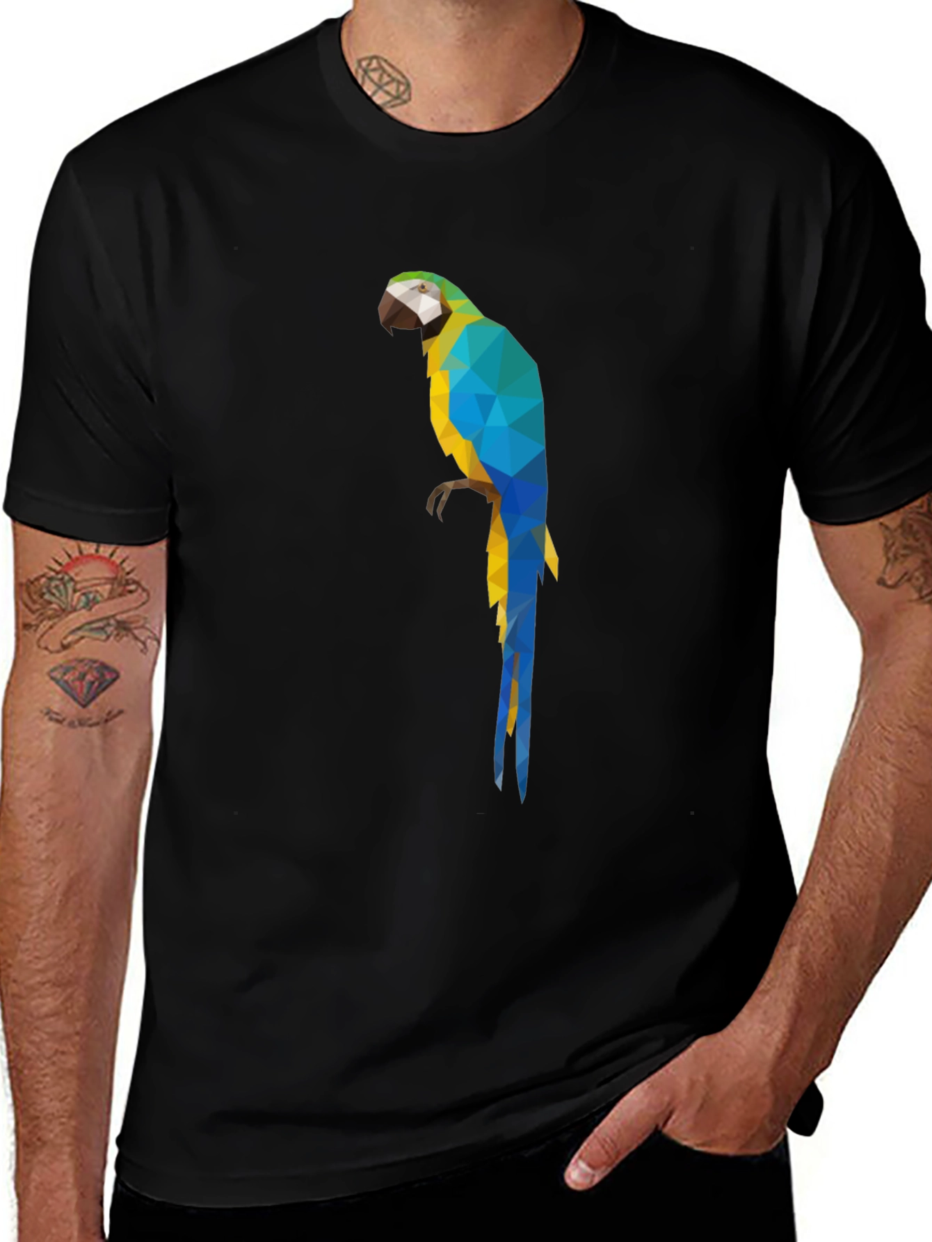 Geometric Parrot Graphic Tee - Stylish Bird Design