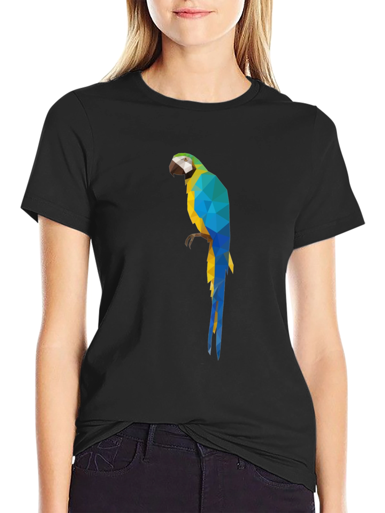 Geometric Parrot Graphic Tee - Stylish Bird Design