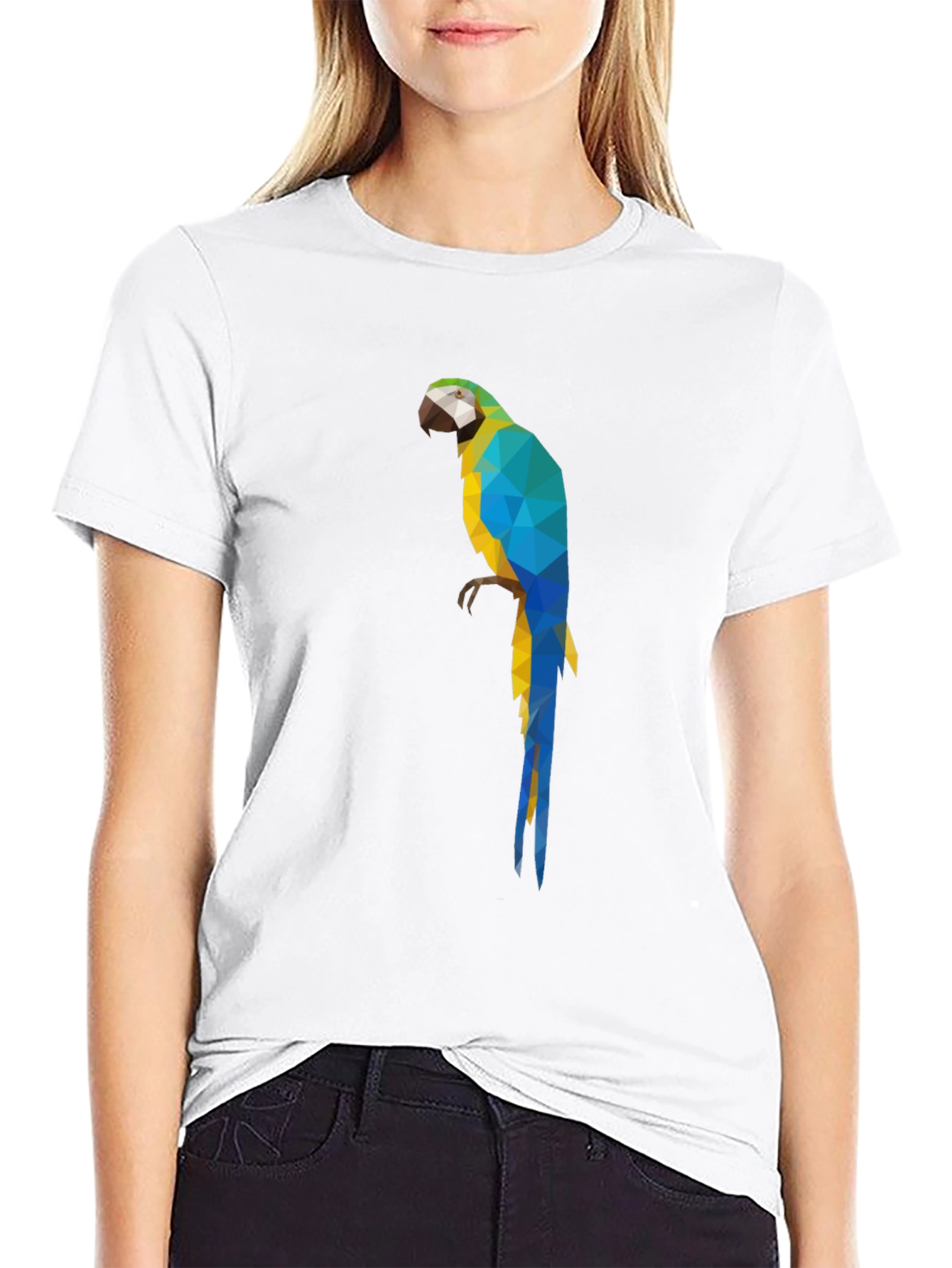 Geometric Parrot Graphic Tee - Stylish Bird Design