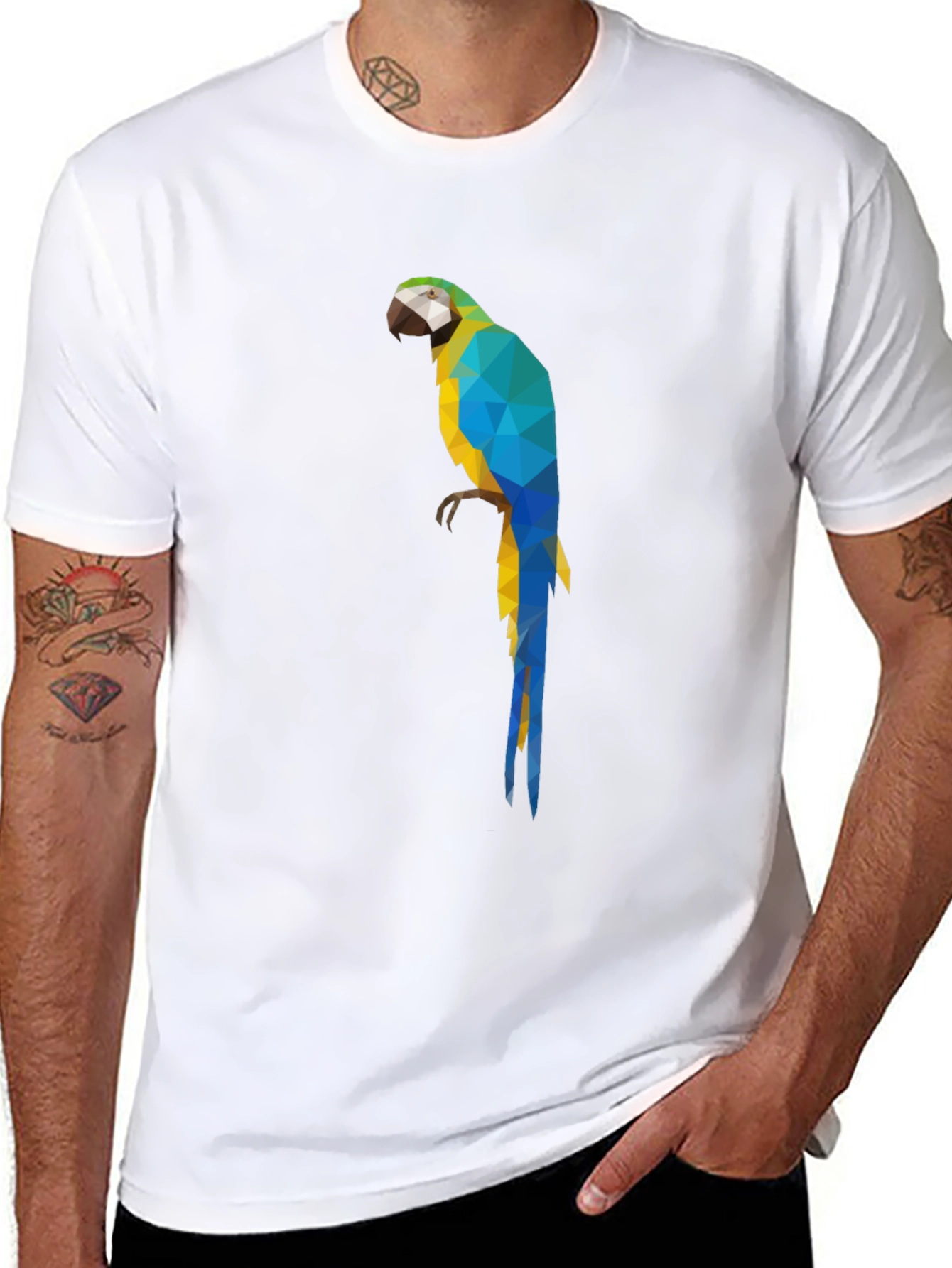 Geometric Parrot Graphic Tee - Stylish Bird Design