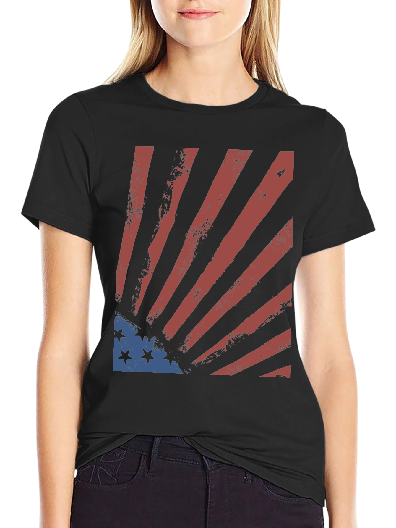 Distressed US Flag Graphic Tee - Patriotic Style