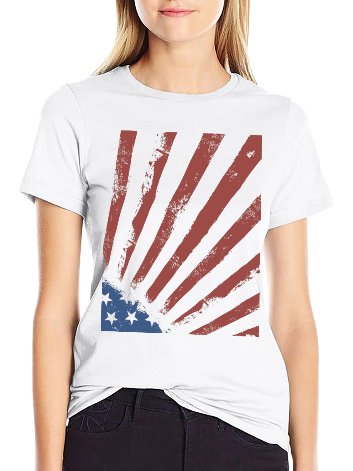 Distressed US Flag Graphic Tee - Patriotic Style