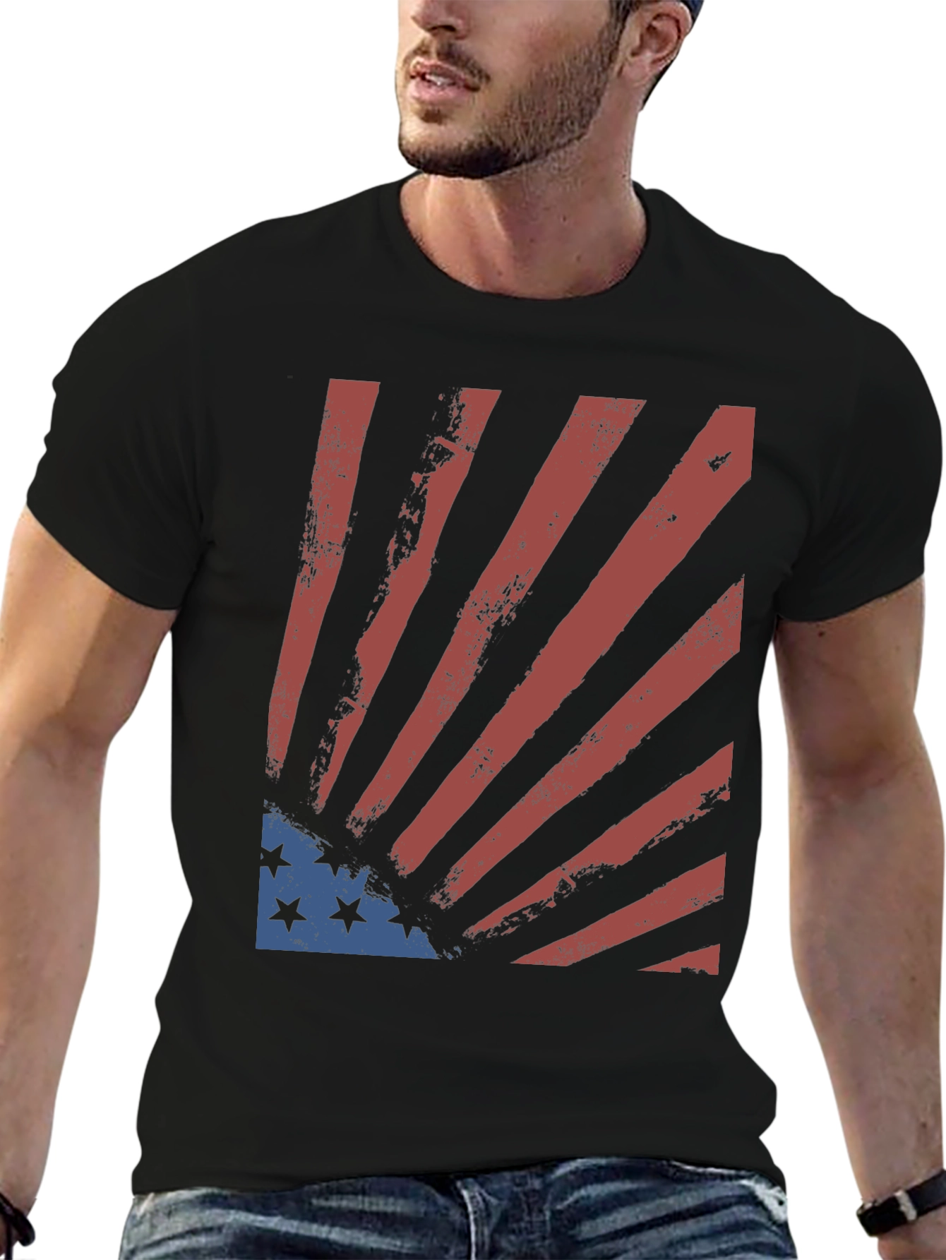 Distressed US Flag Graphic Tee - Patriotic Style