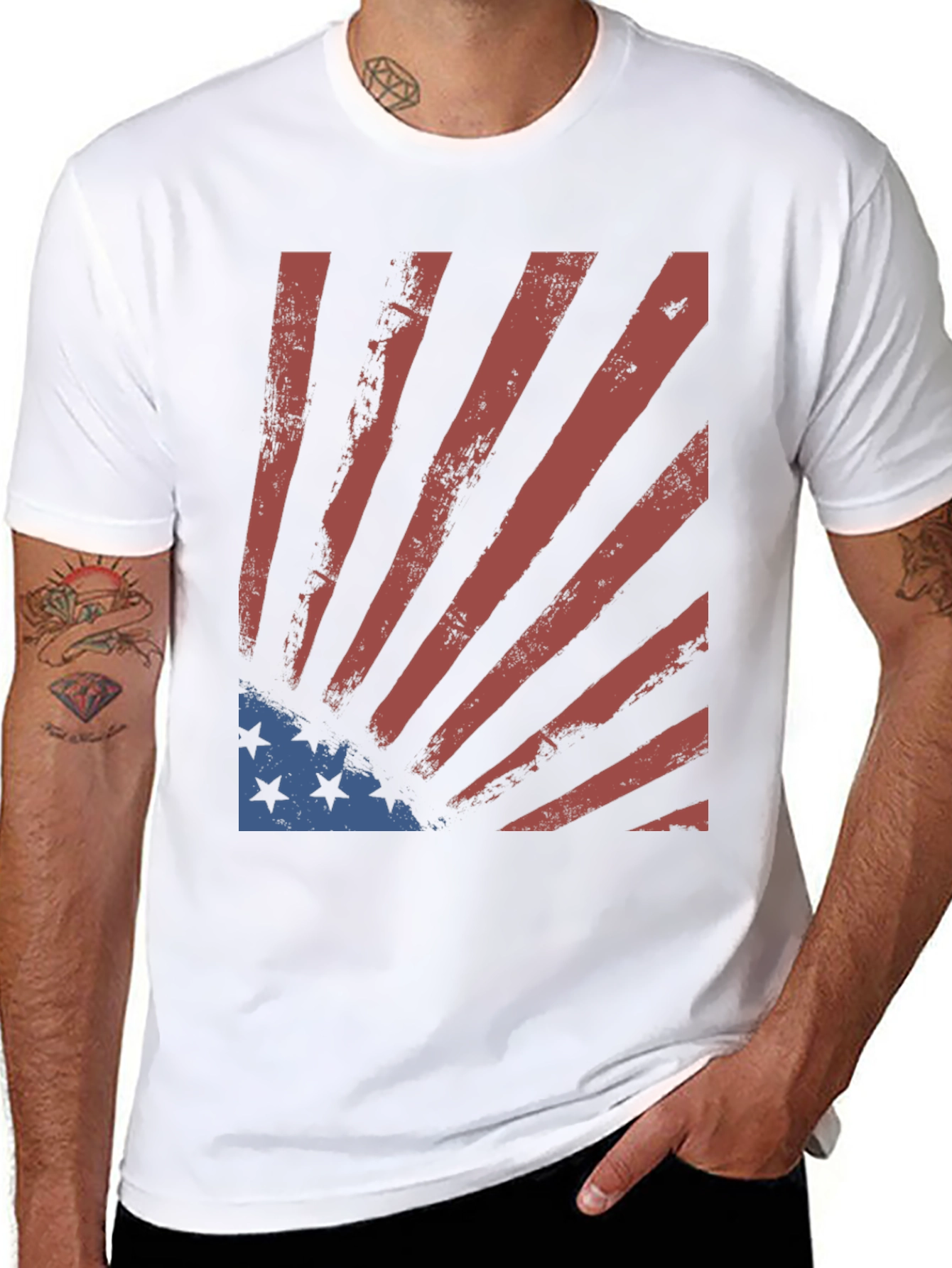 Distressed US Flag Graphic Tee - Patriotic Style