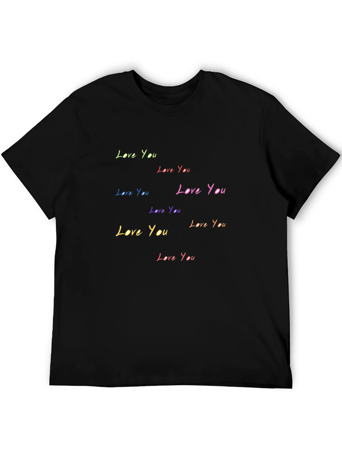 Love You T-Shirt - Rainbow Text Black Tee