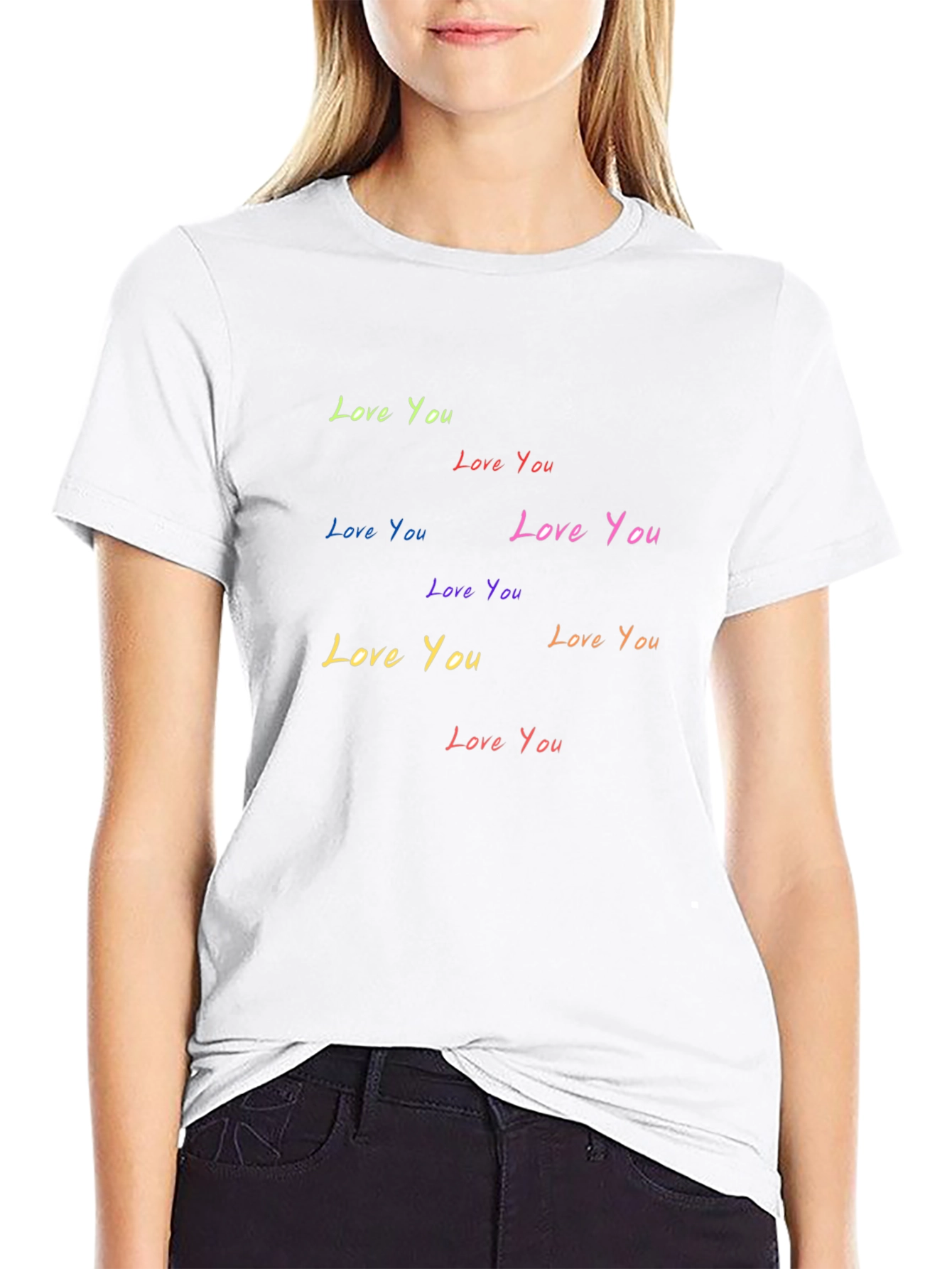 Love You T-Shirt - Rainbow Text Black Tee
