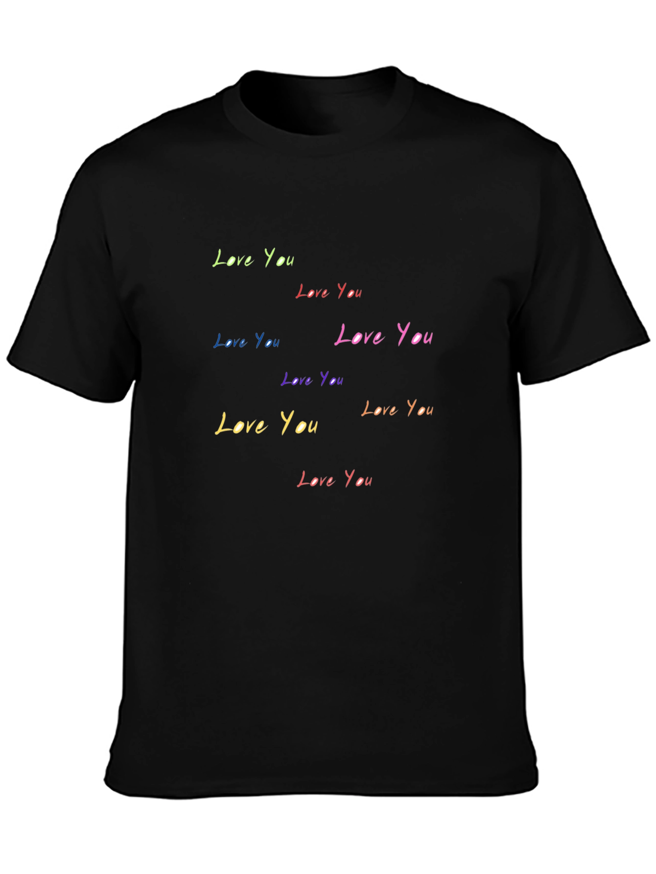 Love You T-Shirt - Rainbow Text Black Tee