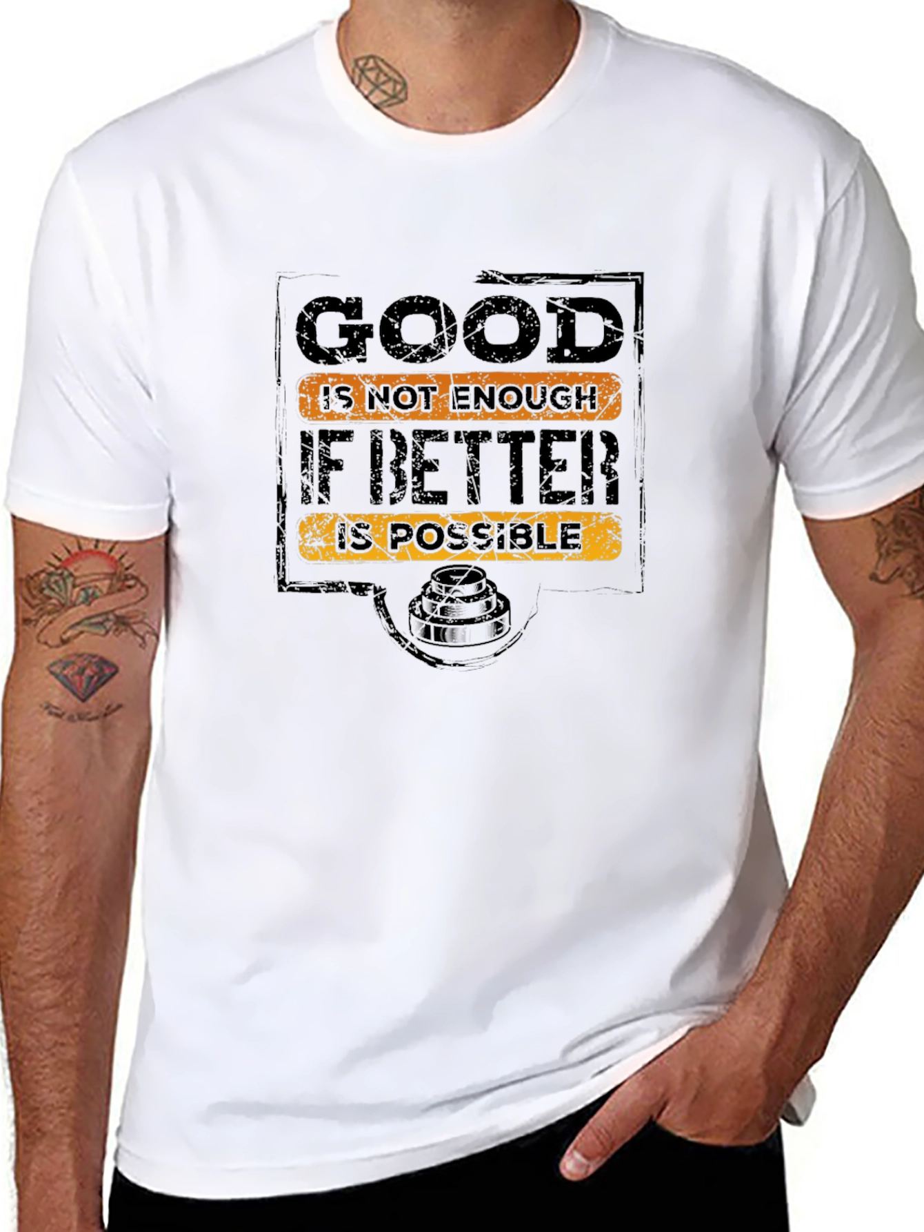 Inspirational Good is Not Enough Black Graphic T-Shirt
