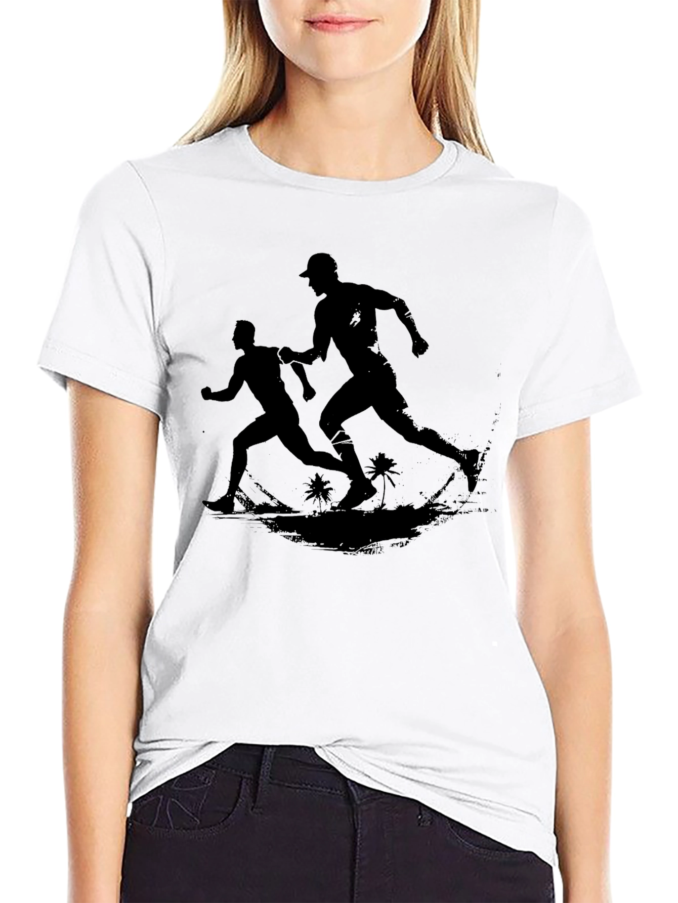 Mens Black Graphic Tee - Runners on Beach