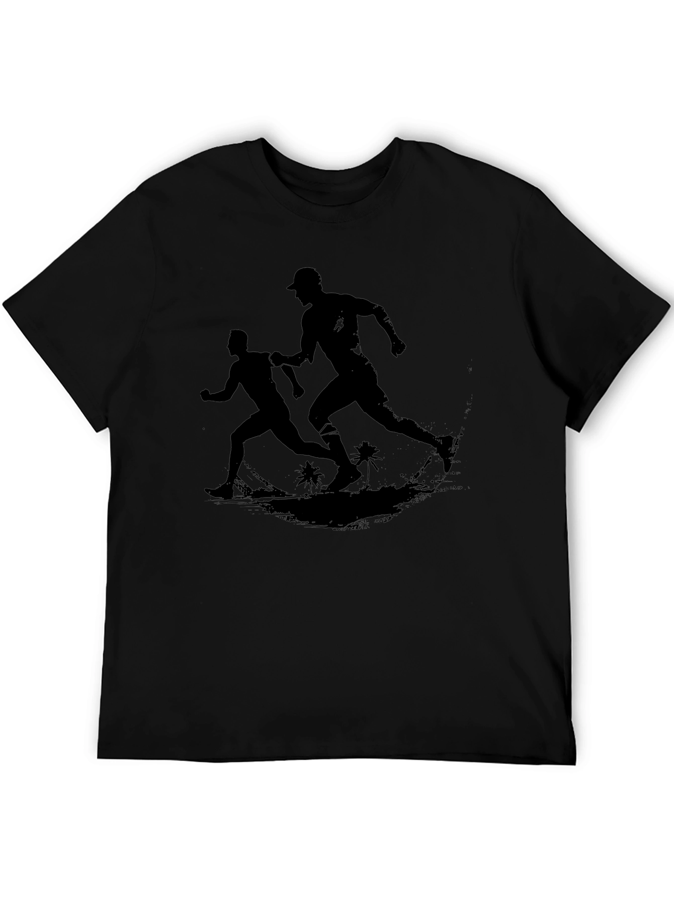 Mens Black Graphic Tee - Runners on Beach