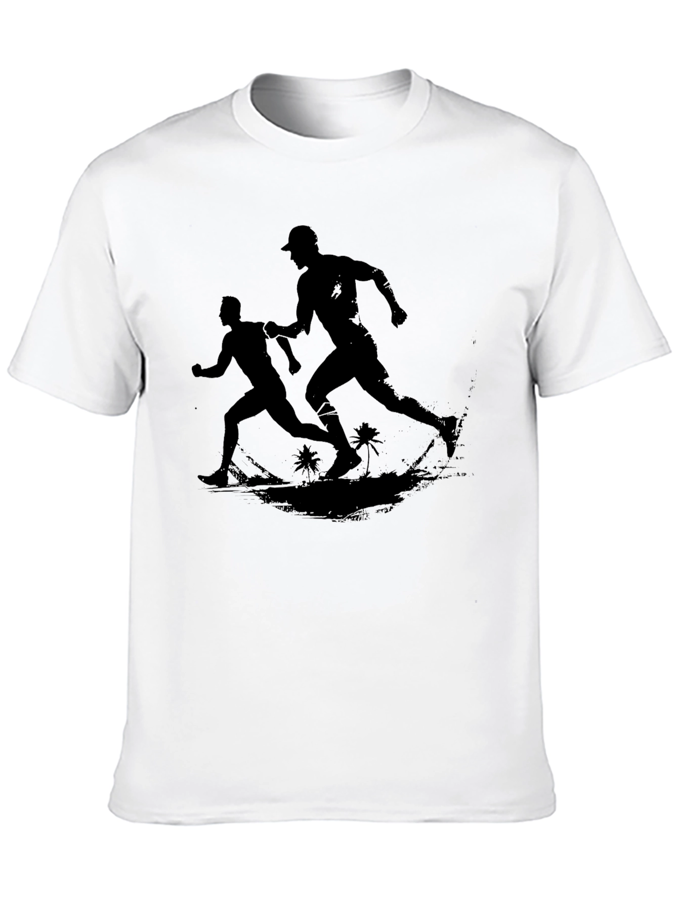 Mens Black Graphic Tee - Runners on Beach