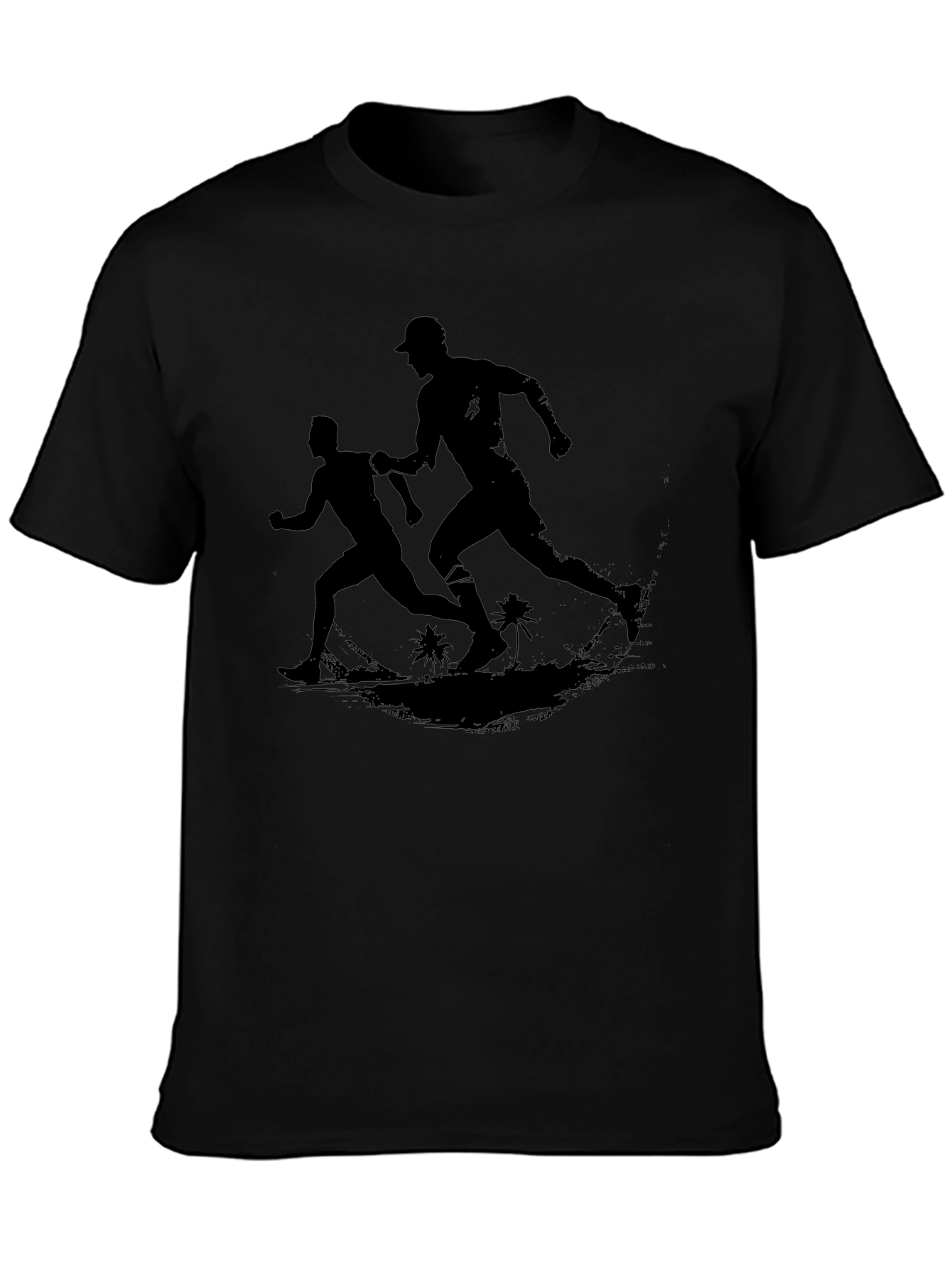 Mens Black Graphic Tee - Runners on Beach