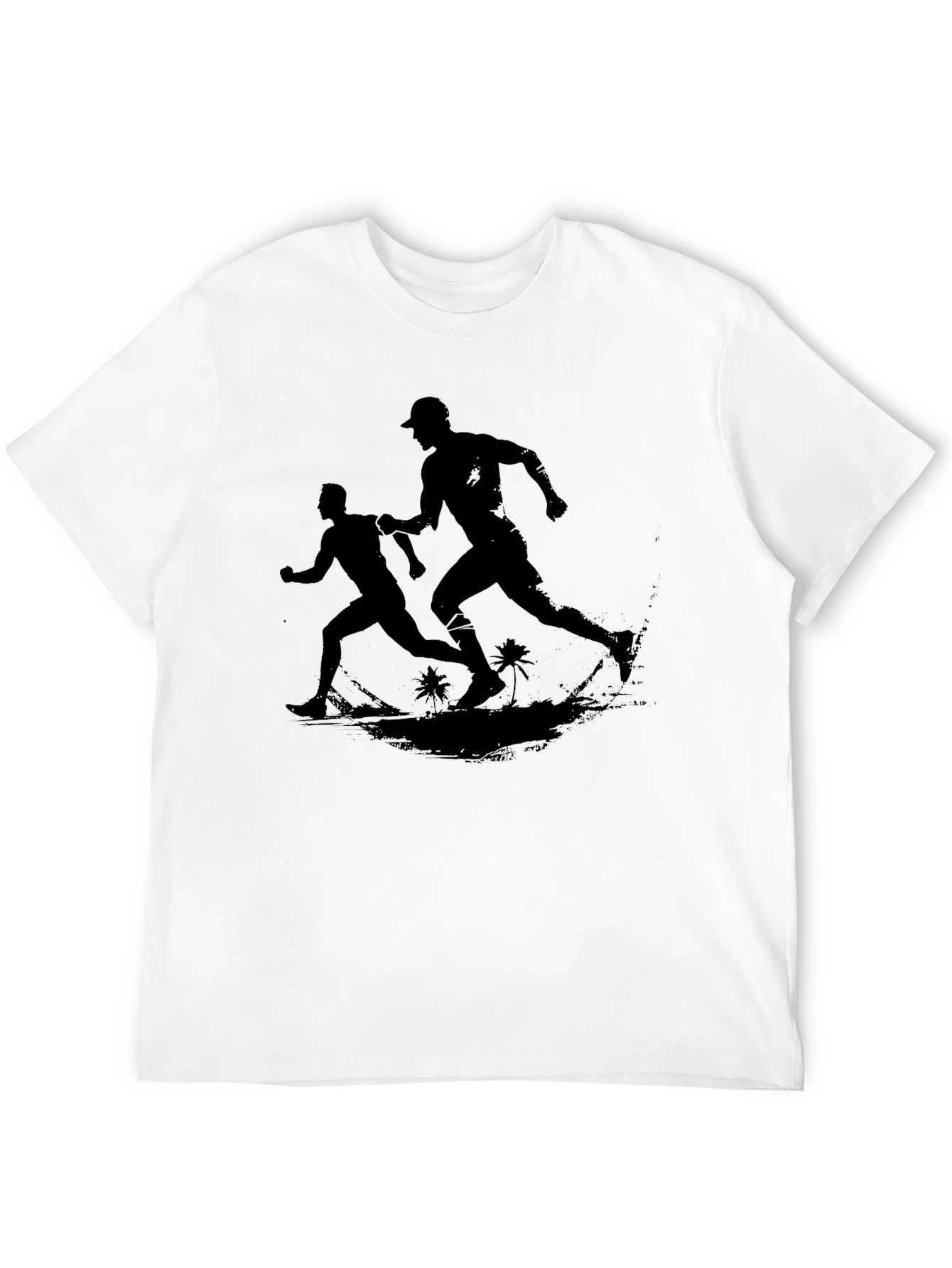 Mens Black Graphic Tee - Runners on Beach