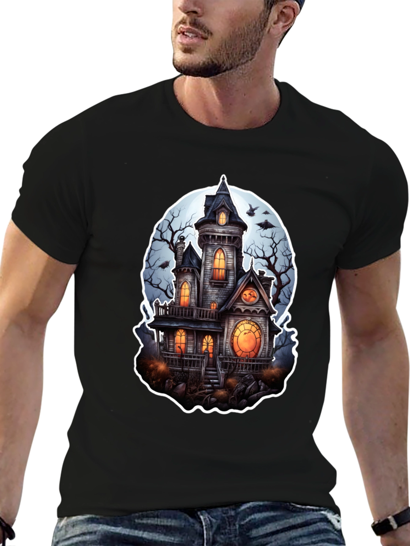 Spooky Haunted House Graphic T-Shirt - Halloween Tee