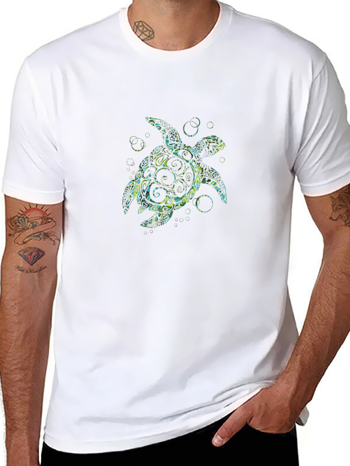 Tribal Sea Turtle Graphic Black T-Shirt