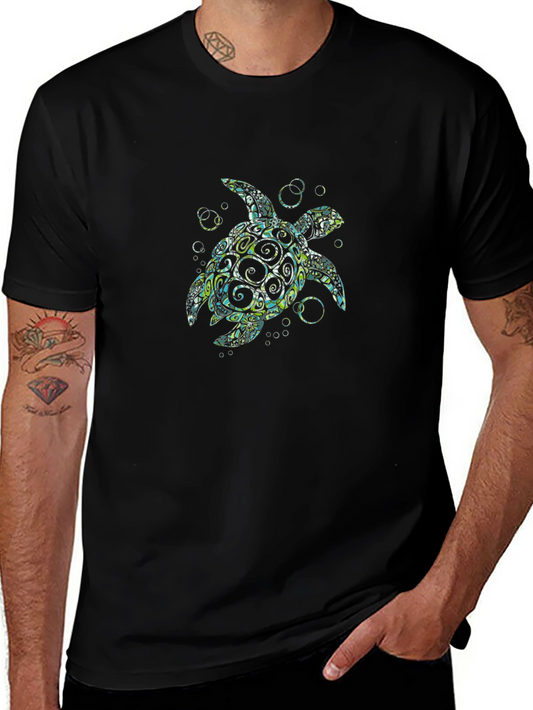 Tribal Sea Turtle Graphic Black T-Shirt