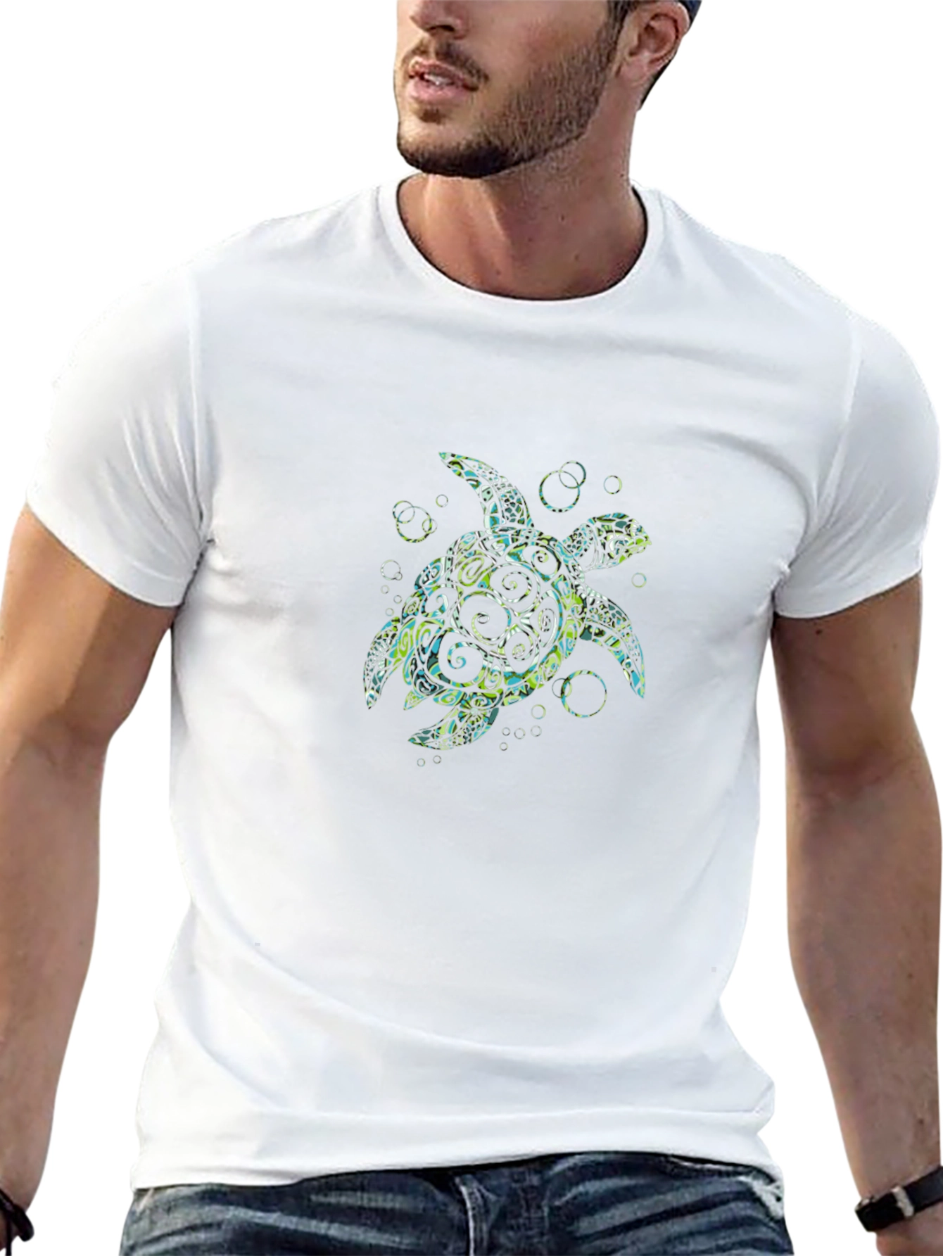 Tribal Sea Turtle Graphic Black T-Shirt