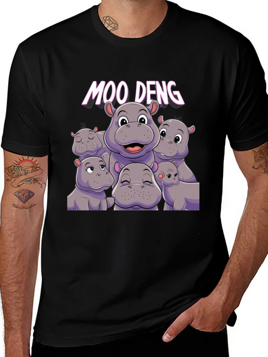 Moo Deng Hippo Graphic Black T-Shirt