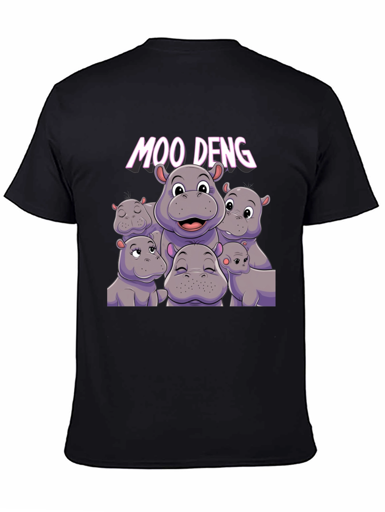Moo Deng Hippo Graphic Black T-Shirt