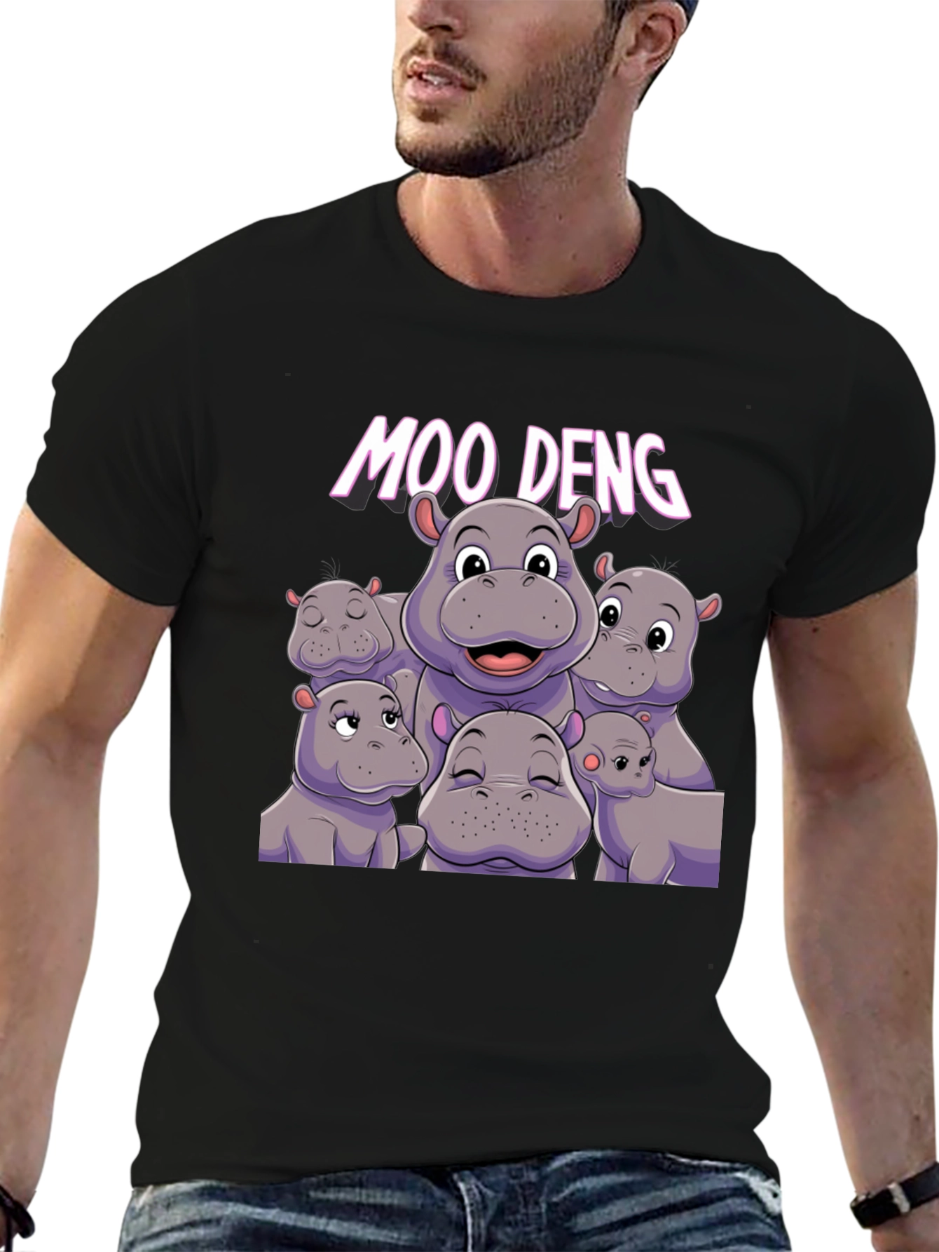 Moo Deng Hippo Graphic Black T-Shirt