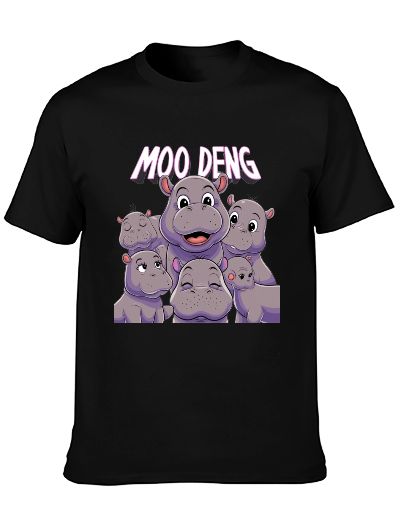 Moo Deng Hippo Graphic Black T-Shirt