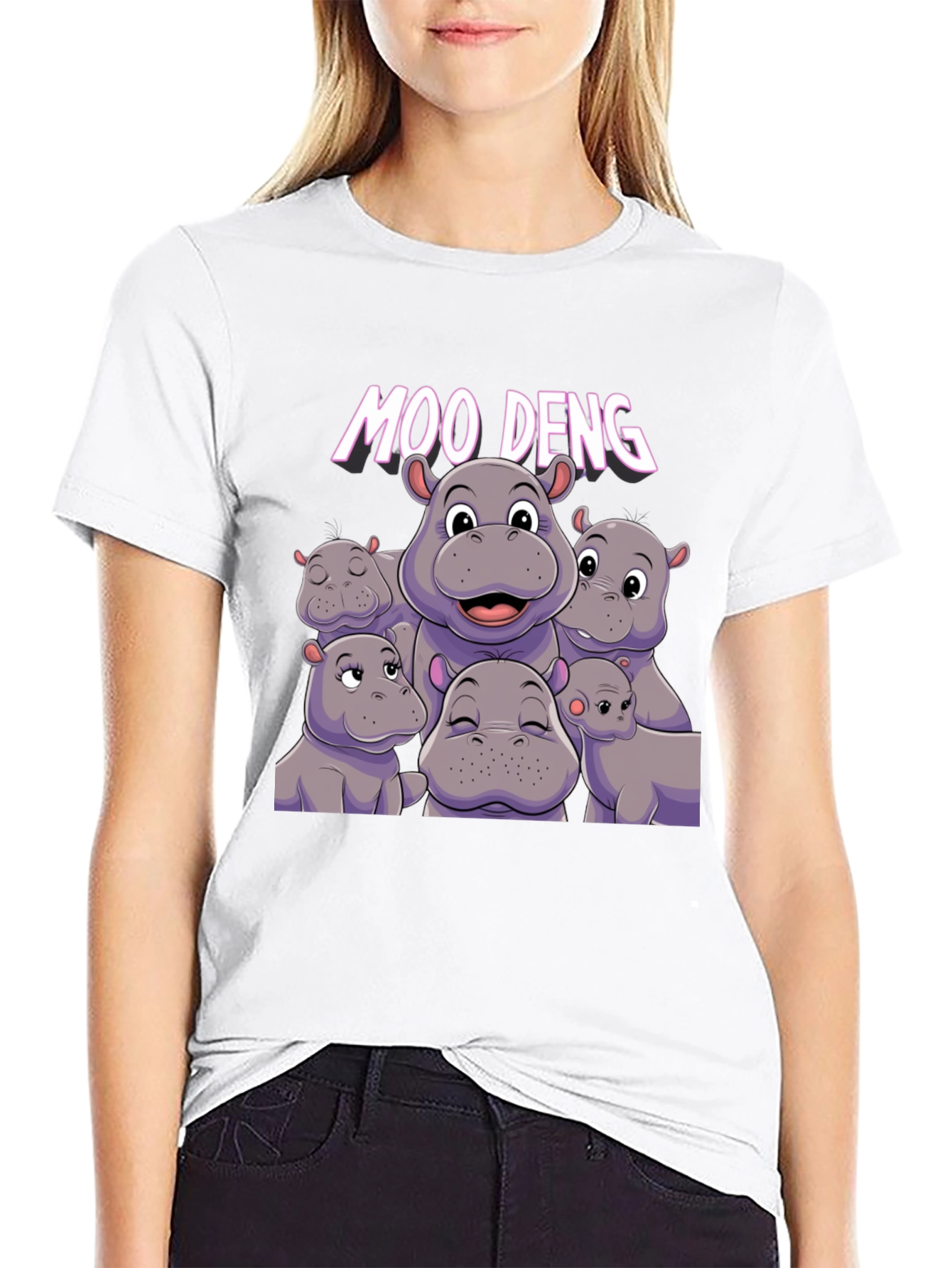 Moo Deng Hippo Graphic Black T-Shirt