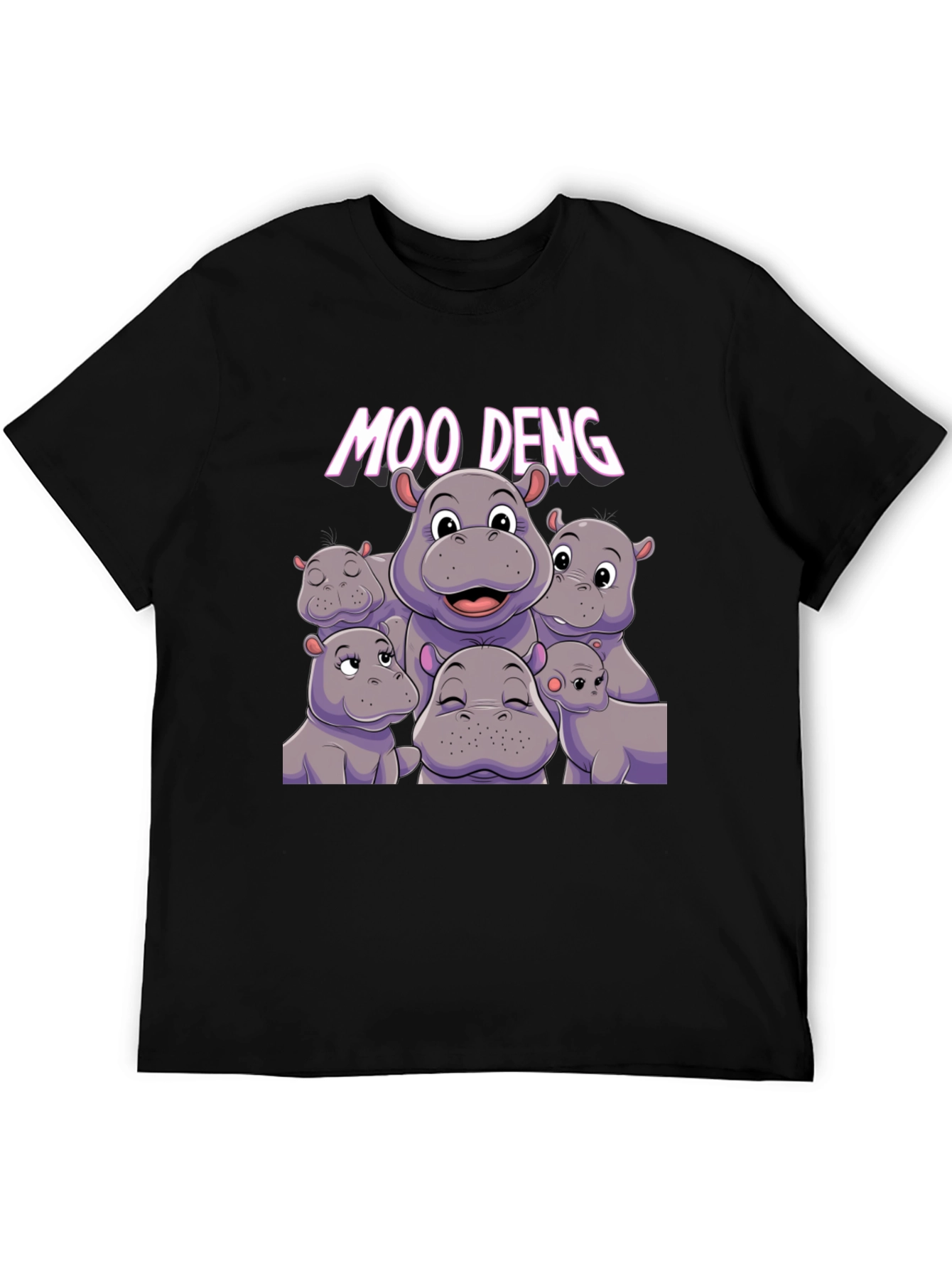 Moo Deng Hippo Graphic Black T-Shirt