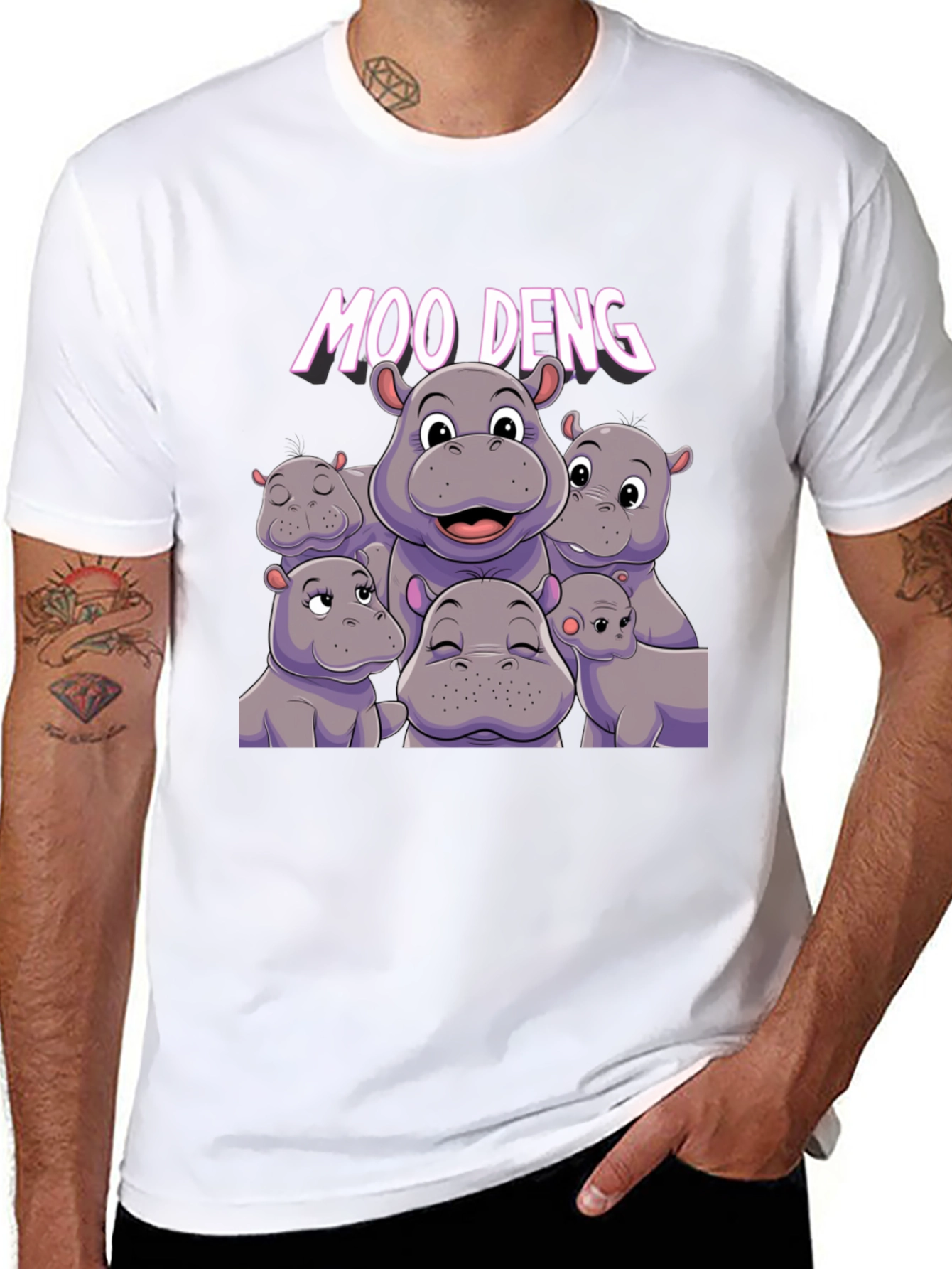 Moo Deng Hippo Graphic Black T-Shirt