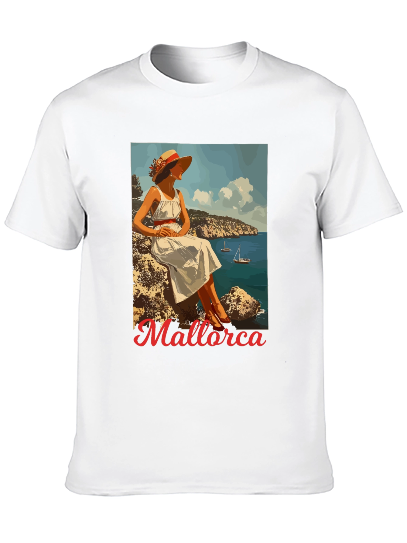 Mallorca Retro Graphic Tee - Black Cotton T-Shirt