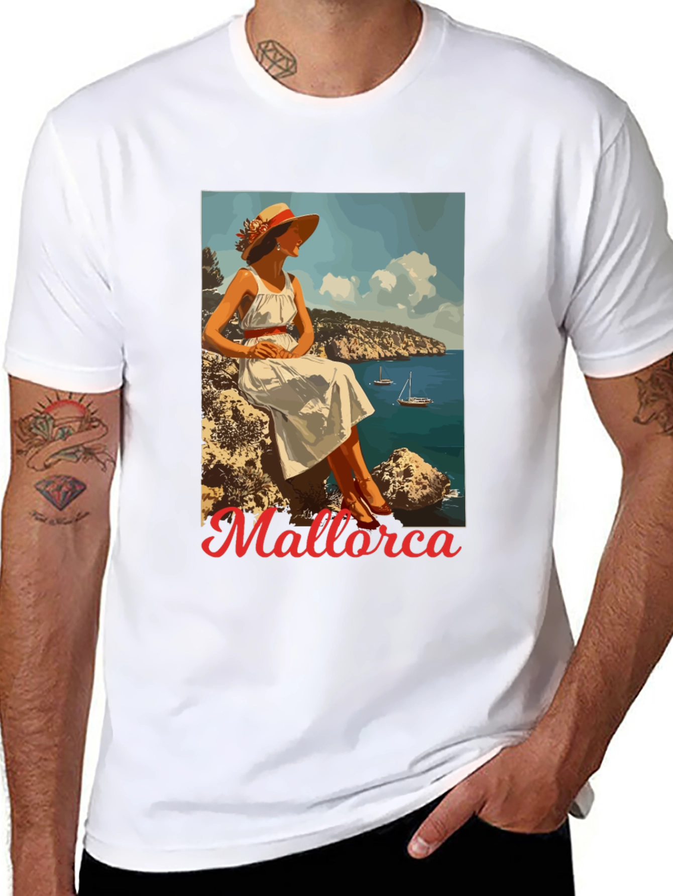 Mallorca Retro Graphic Tee - Black Cotton T-Shirt