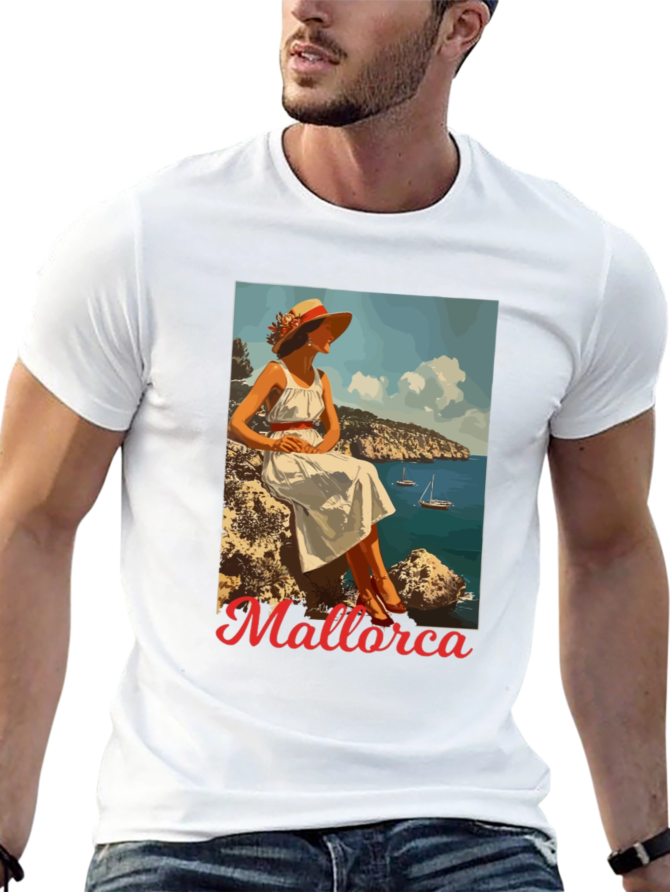 Mallorca Retro Graphic Tee - Black Cotton T-Shirt