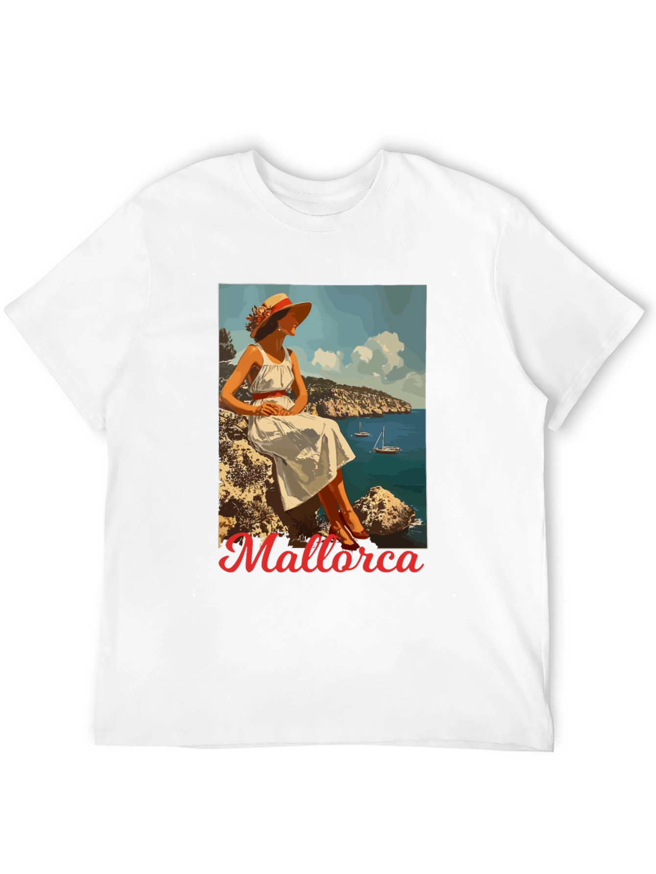 Mallorca Retro Graphic Tee - Black Cotton T-Shirt
