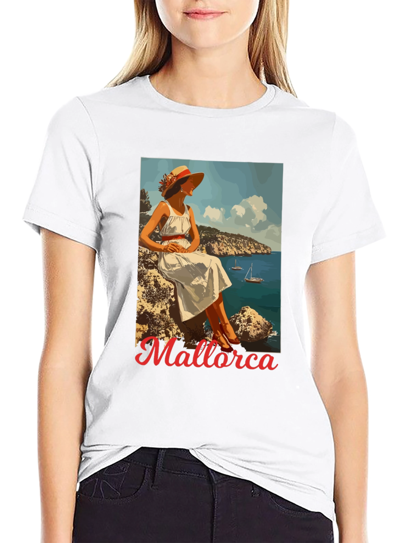 Mallorca Retro Graphic Tee - Black Cotton T-Shirt