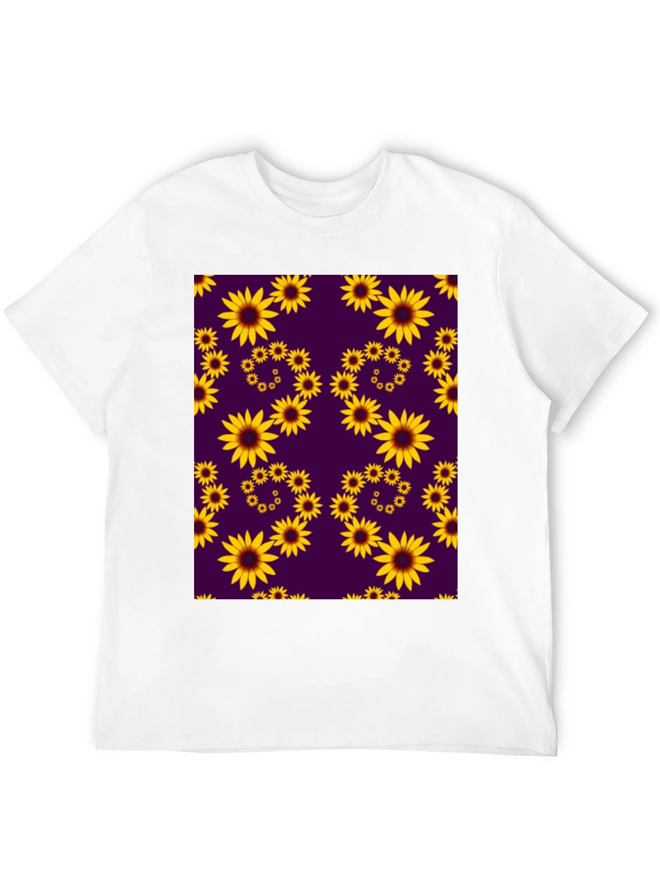 Sunflower Pattern Black T-Shirt