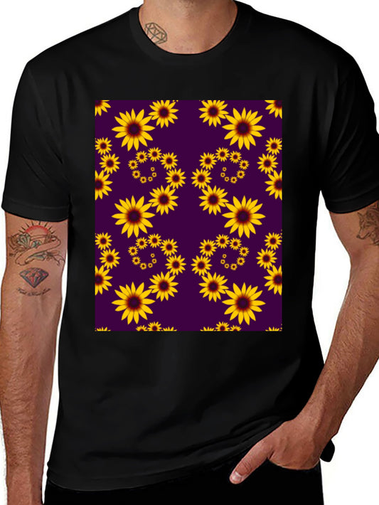 Sunflower Pattern Black T-Shirt