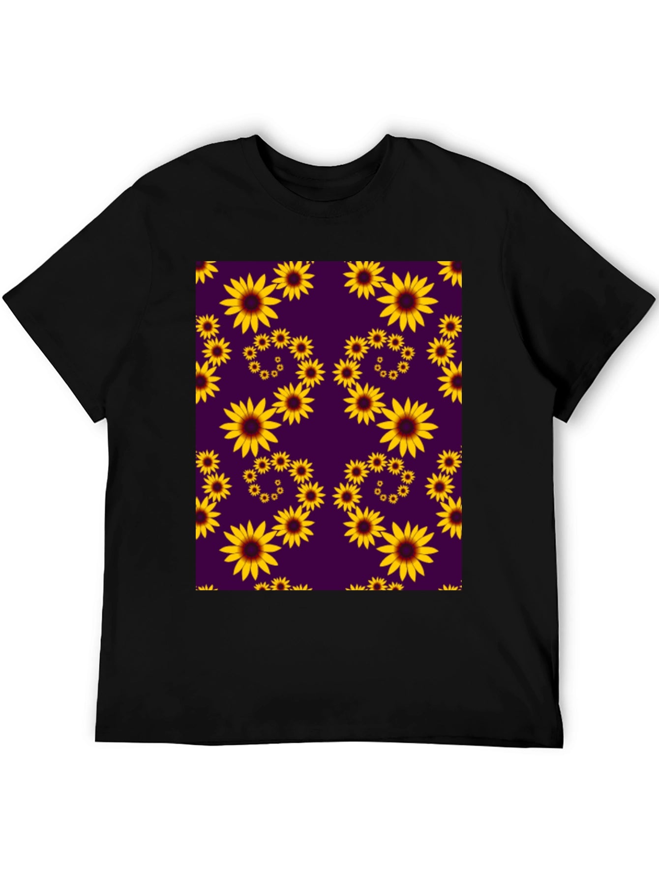 Sunflower Pattern Black T-Shirt