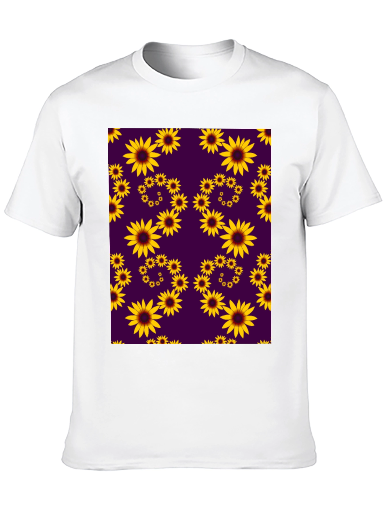 Sunflower Pattern Black T-Shirt