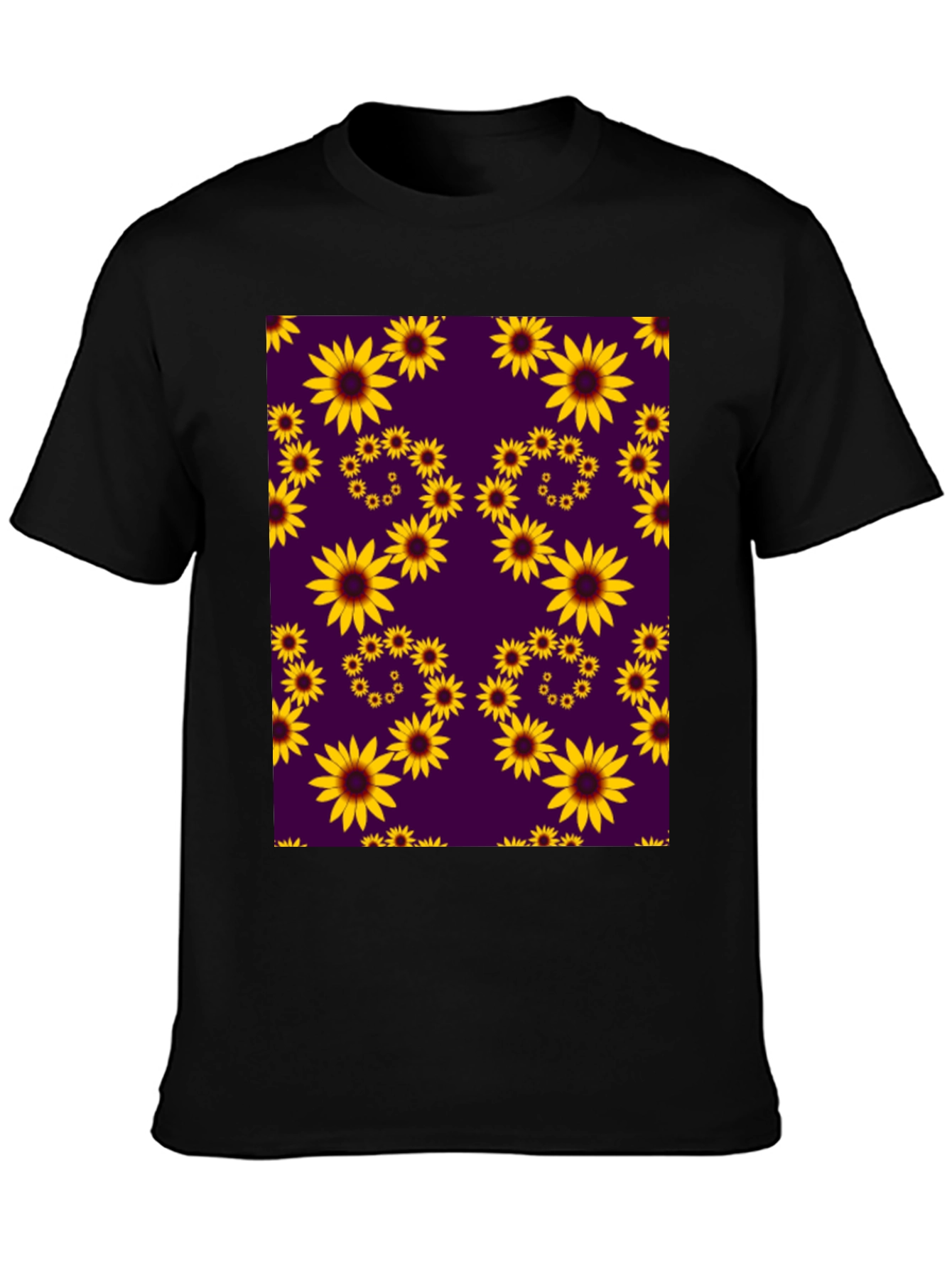 Sunflower Pattern Black T-Shirt