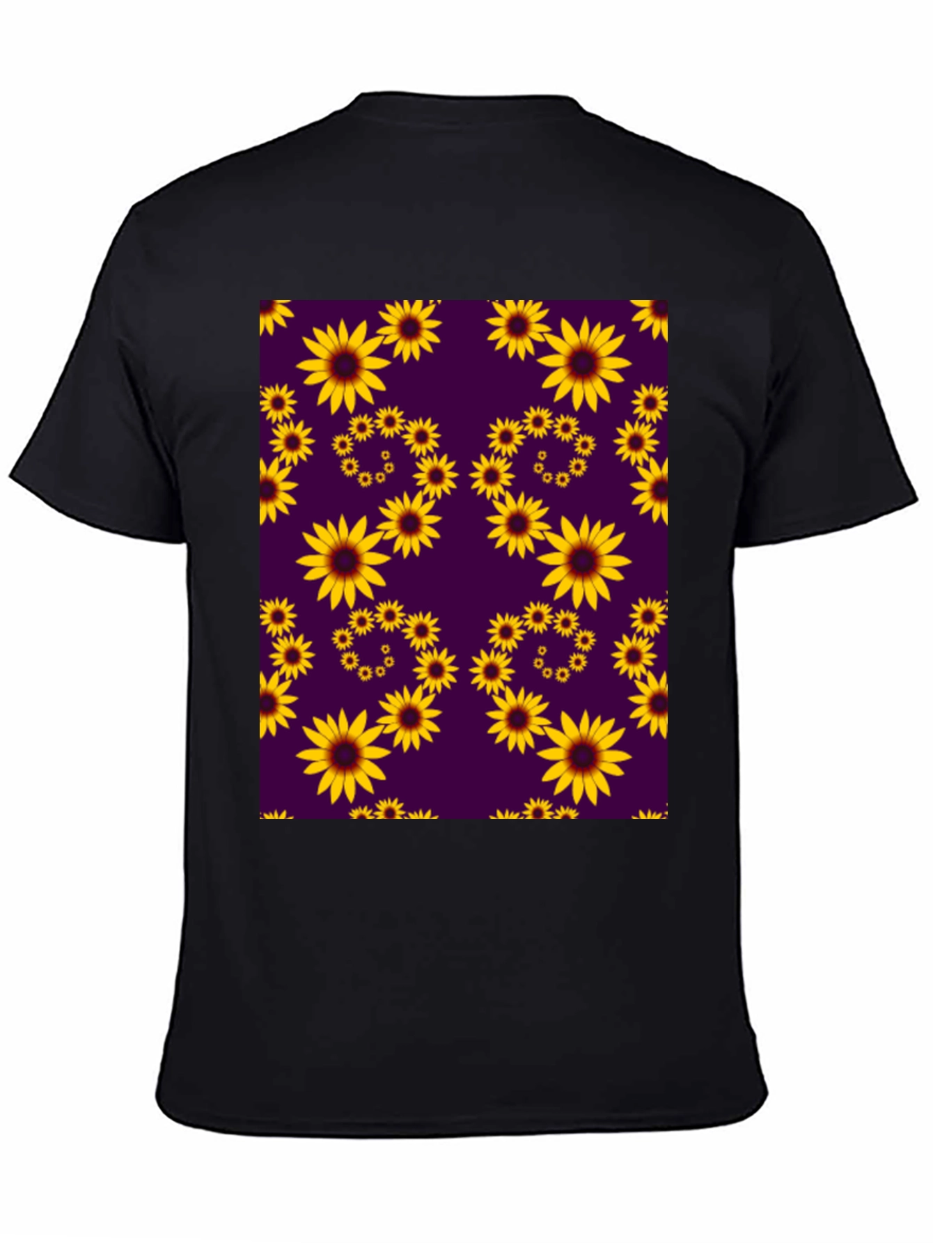 Sunflower Pattern Black T-Shirt