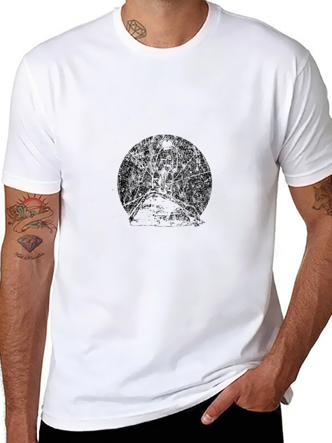 Mens Black Graphic Tee - Tree & Moon