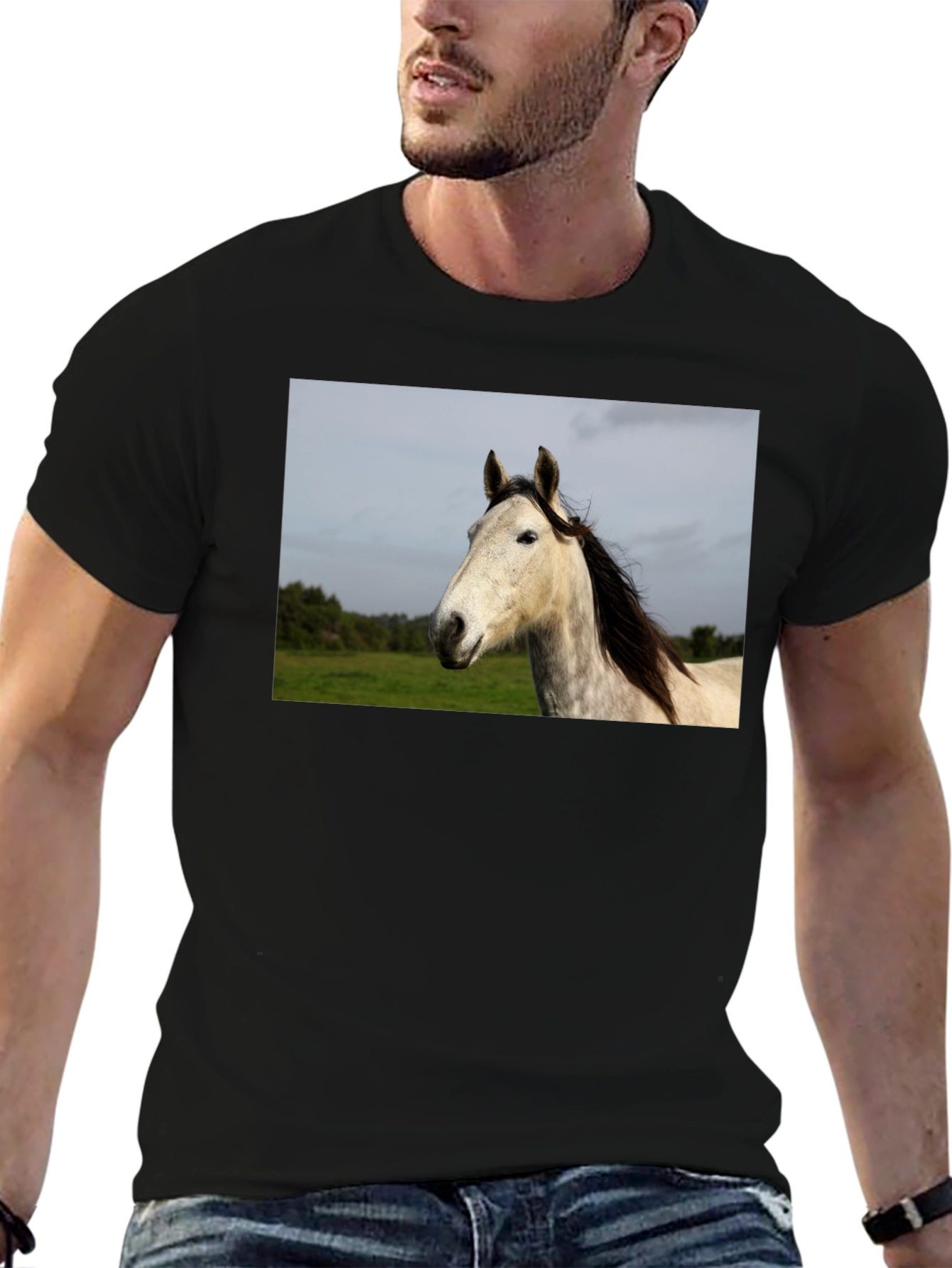 Horse Graphic Print Black T-Shirt