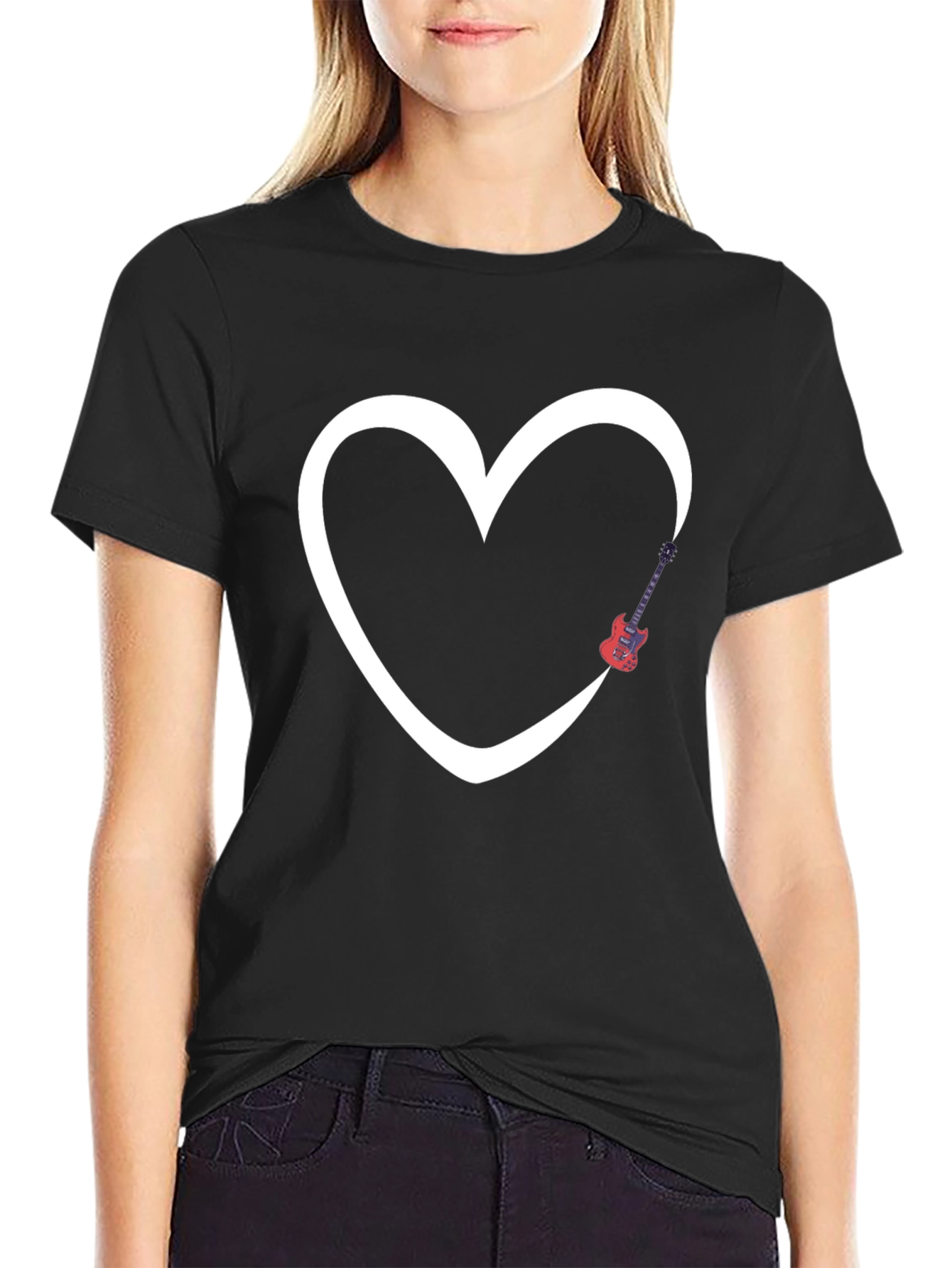 Heart Guitar Graphic Tee - Modern Black T-Shirt