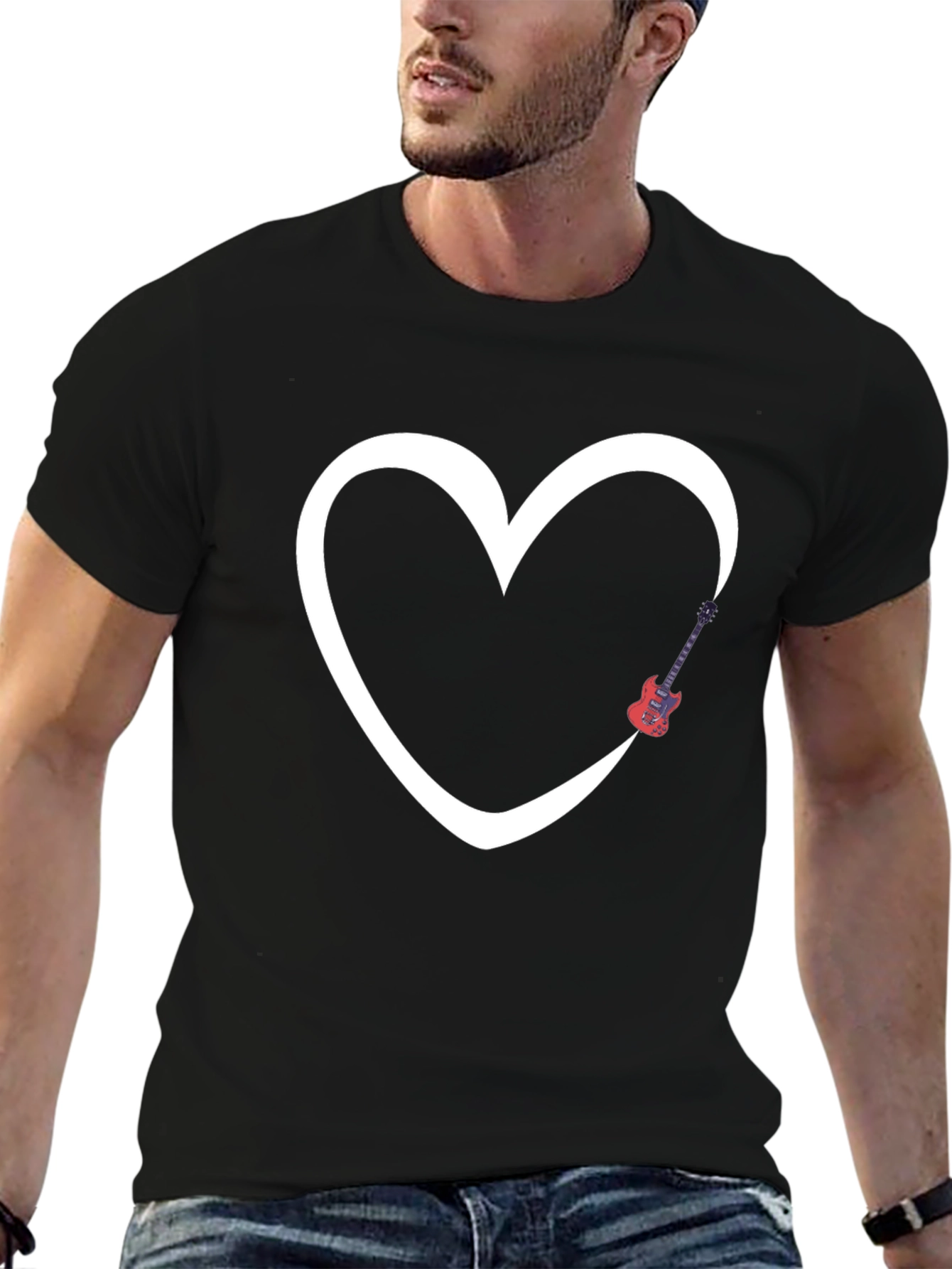 Heart Guitar Graphic Tee - Modern Black T-Shirt